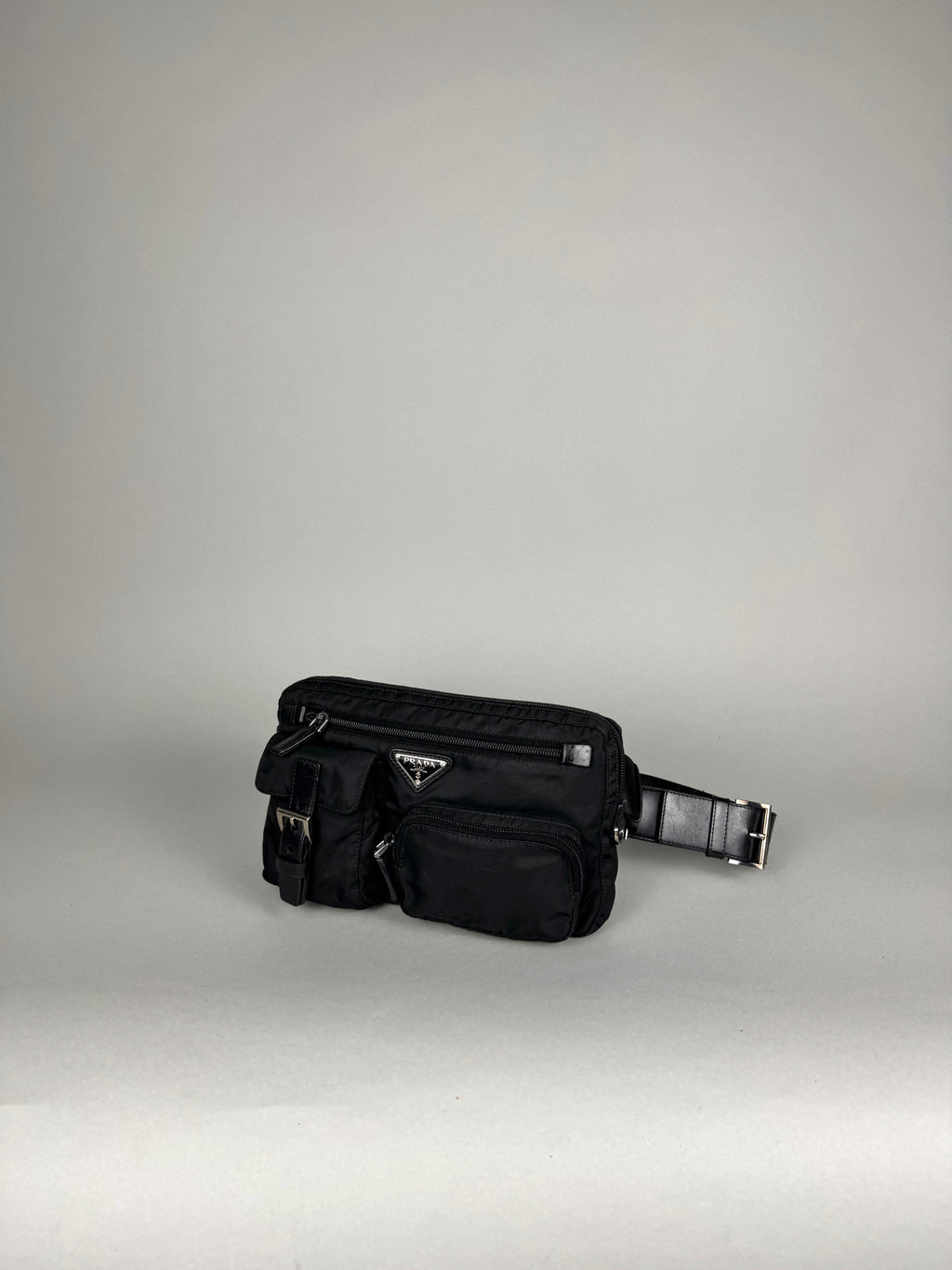 Prada Tessuto Nylon Black Saffiano Belt