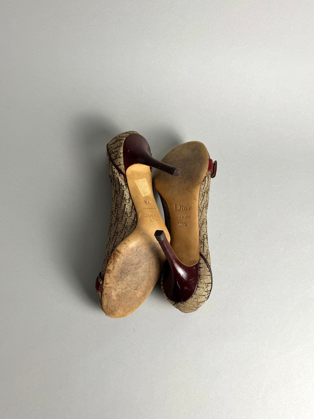 Dior Monogram Burgundy Beige Canvas Heels