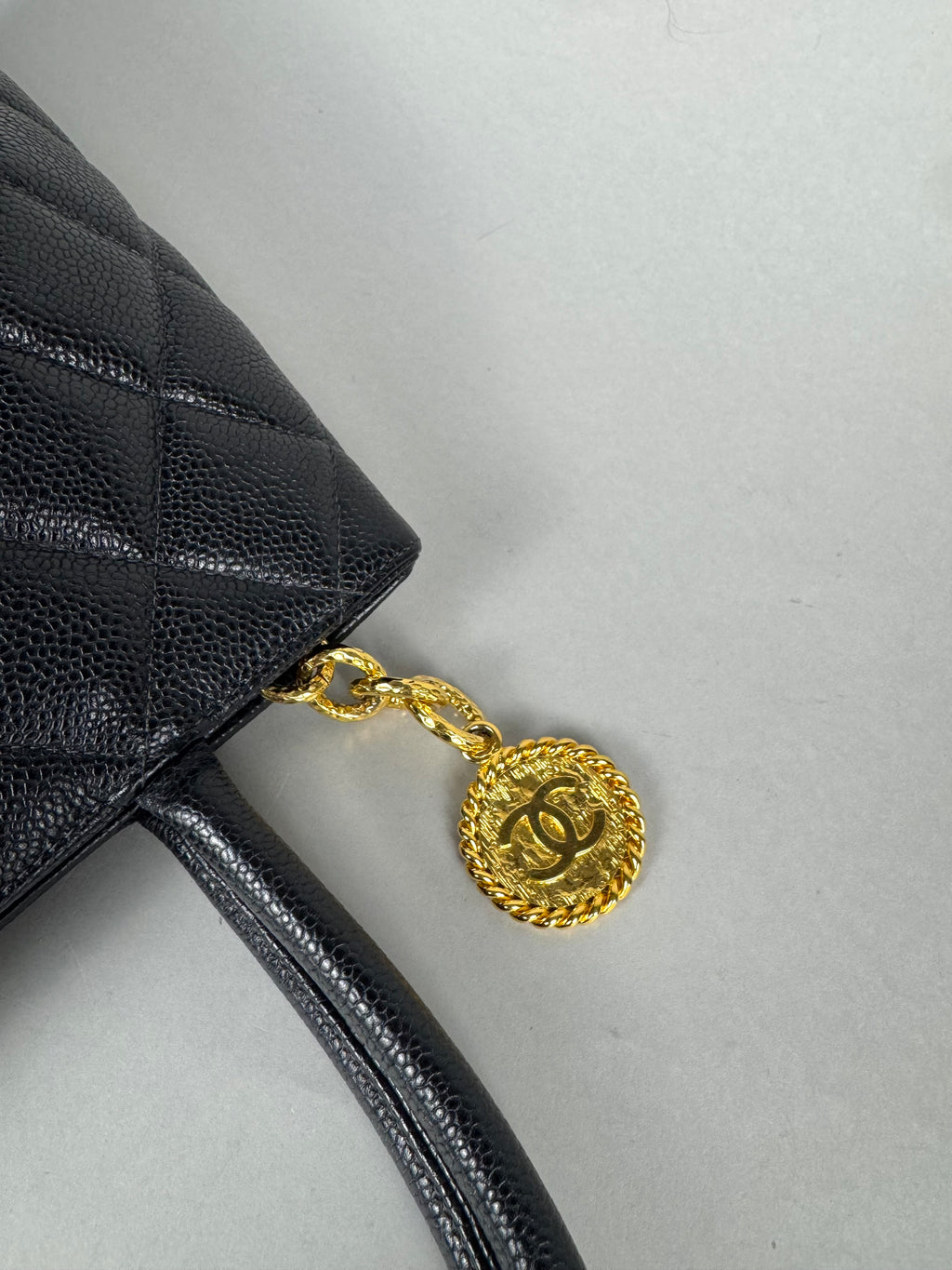 Chanel Medallion Black Leather Caviar Tote