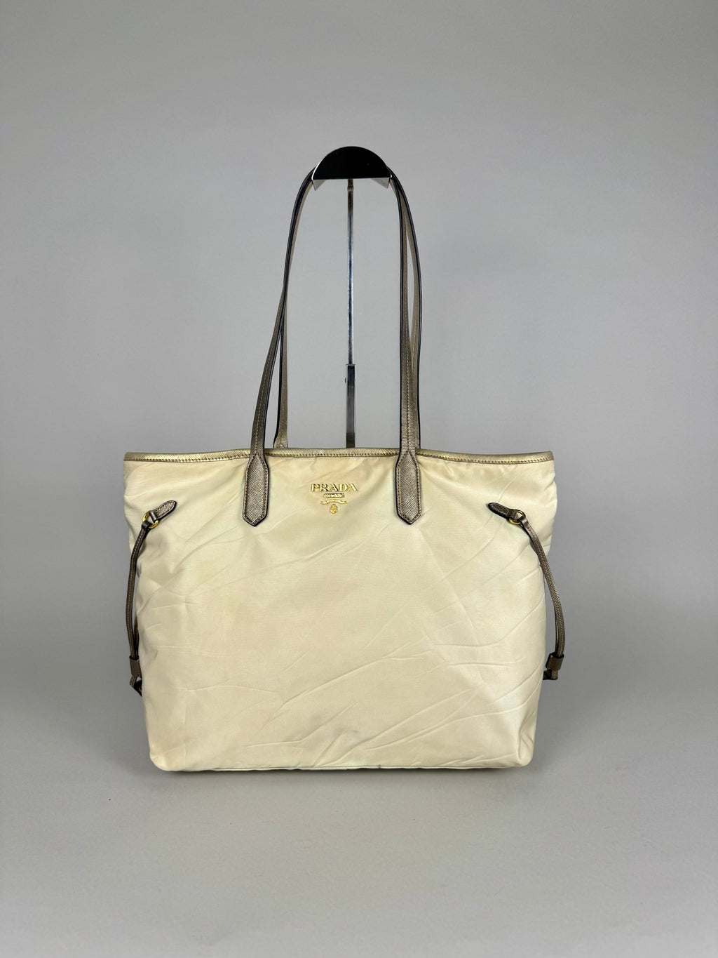Prada Tessuto Nylon Saffiano Shopping Tote Off White