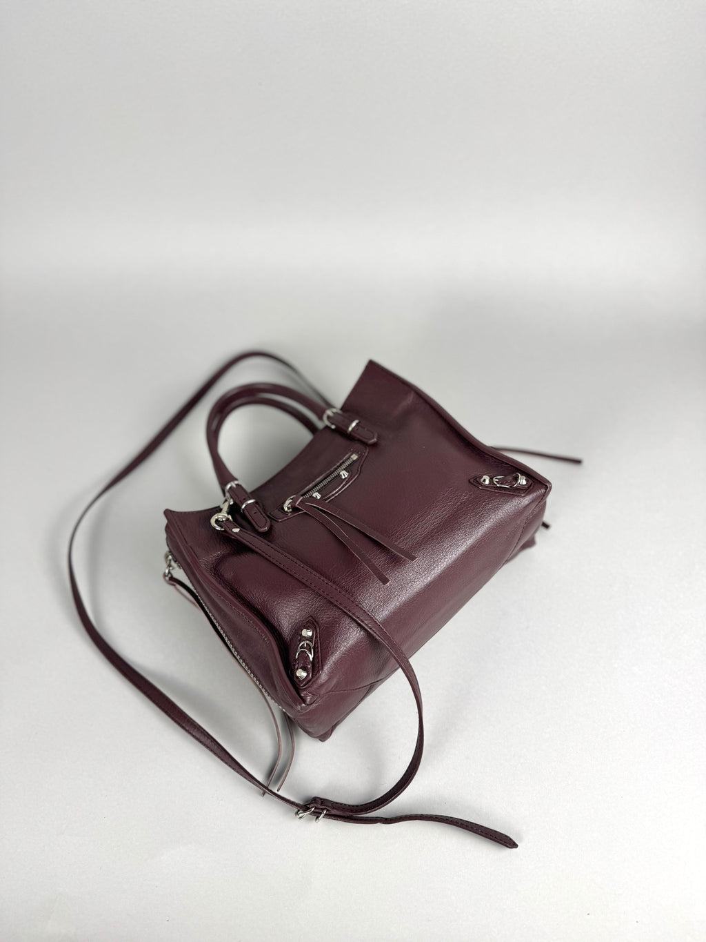 Balenciaga Burgundy Leather Papier A4 Zip Around Tote