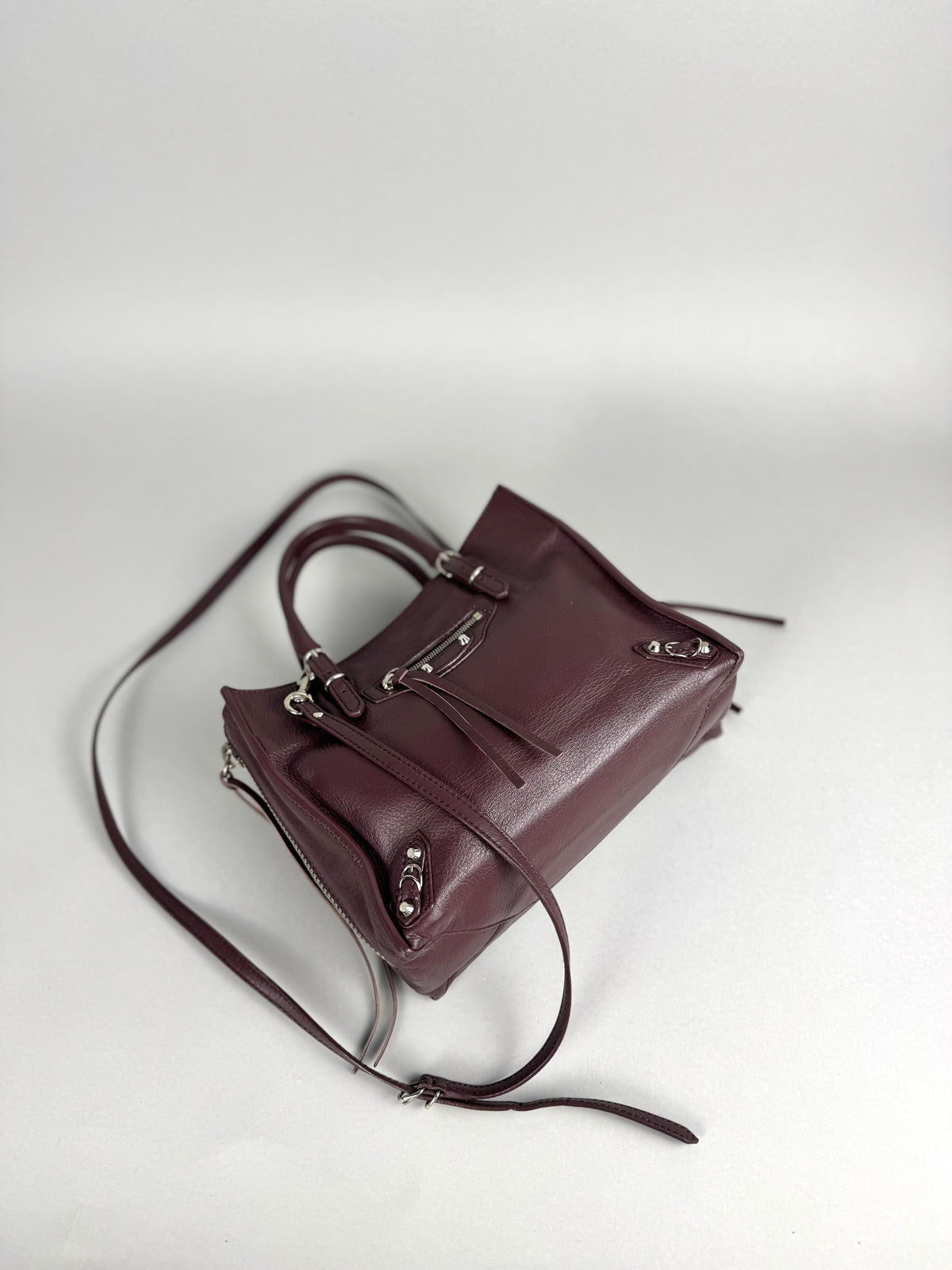 Balenciaga Burgundy Leather Papier A4 Zip Around Tote