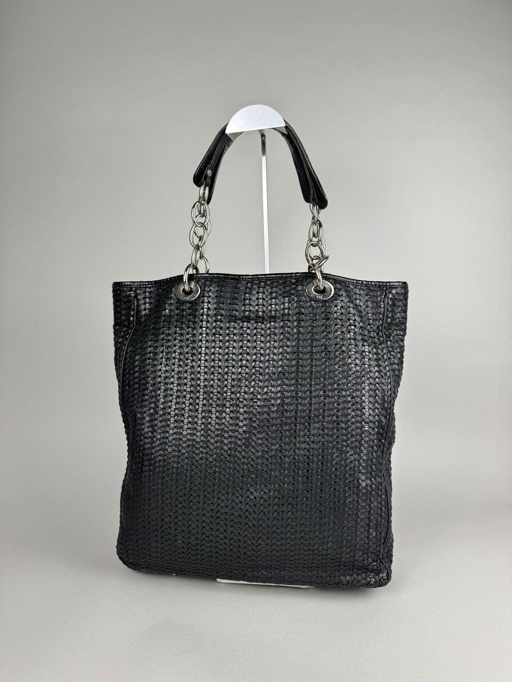 Christian Dior Black Woven Lambskin Leather Lady Dior Tote