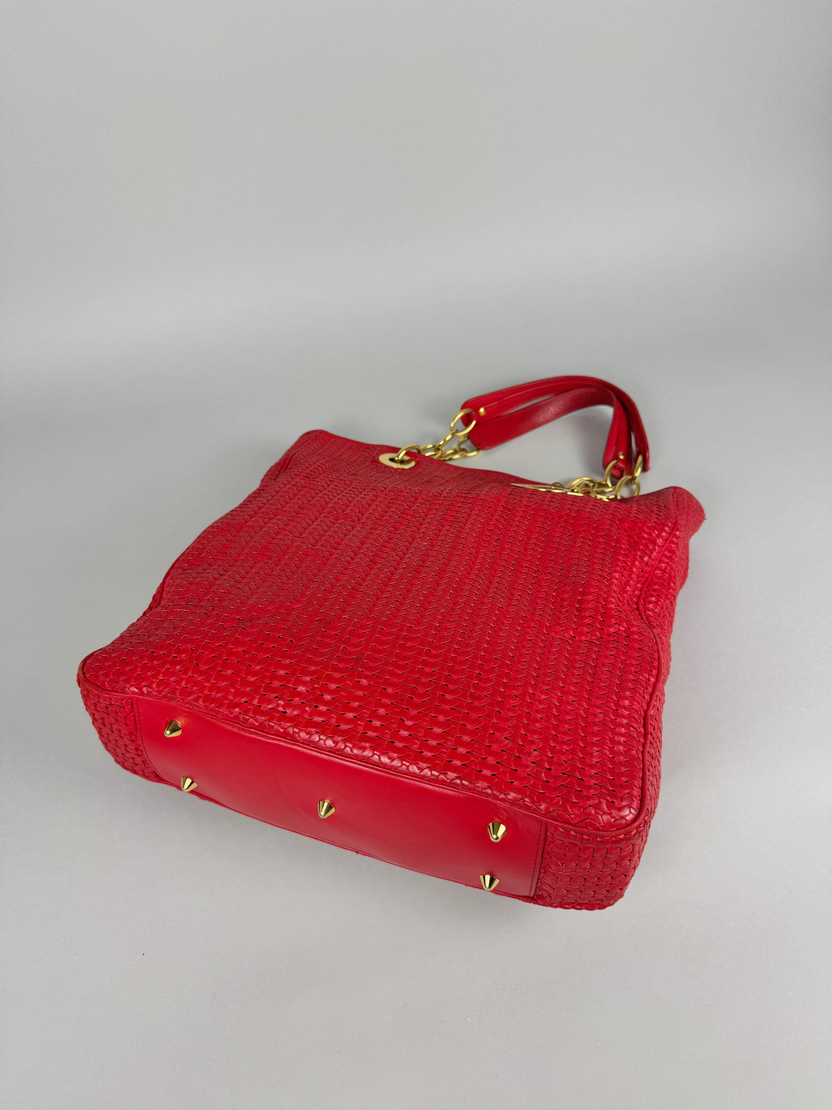 Christian Dior Red Woven Lambskin Leather Lady Dior Tote
