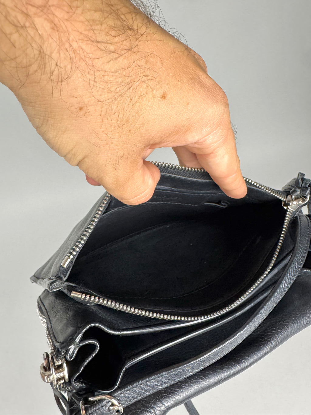 Balenciaga Black Calfskin Leather Papier Zip-Around Triple Bag