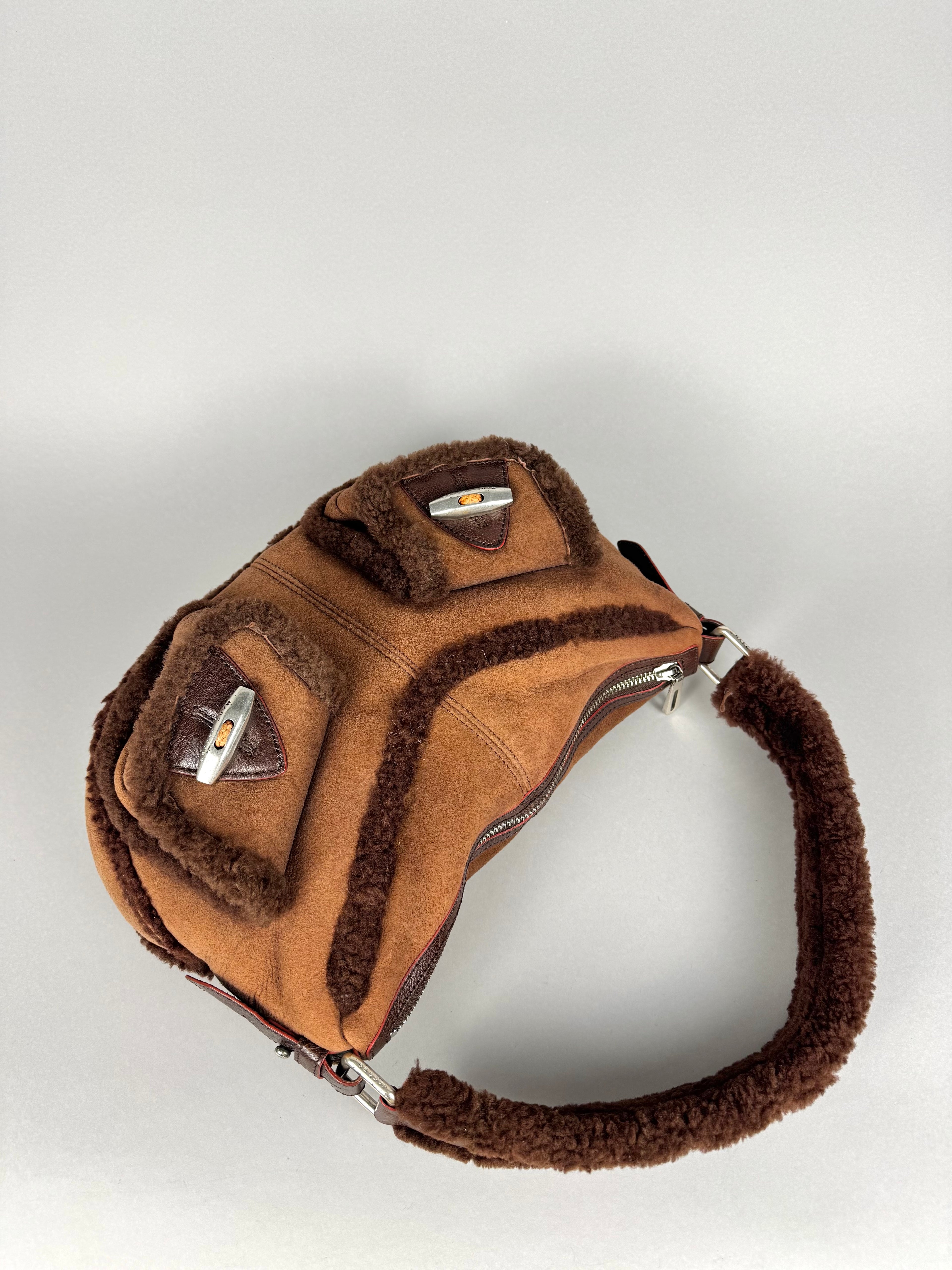 Marc Jacobs Brown Shearling Suede Pocket Shoulder