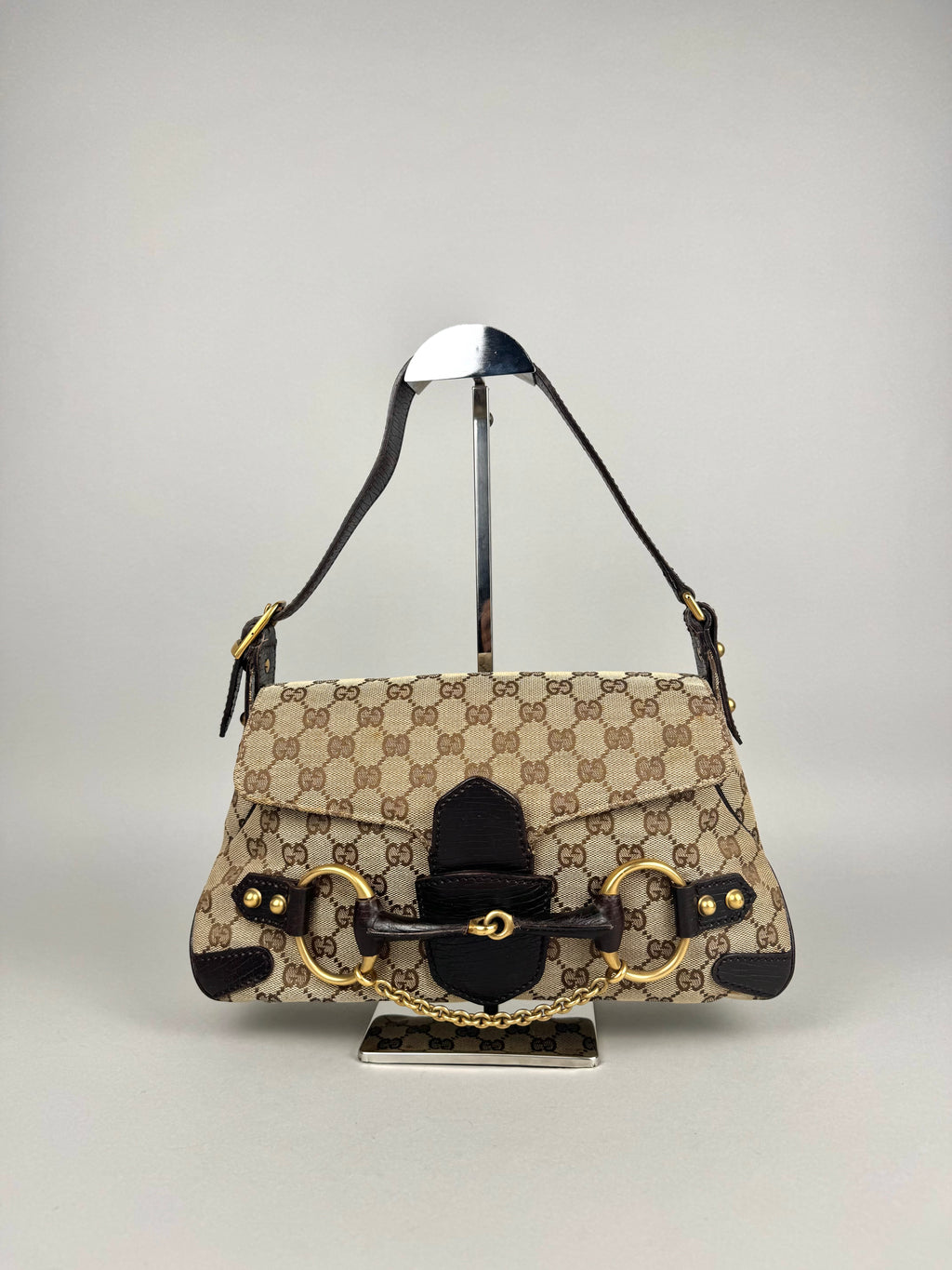 Gucci Monogram Horsebit Chain Flap Brown