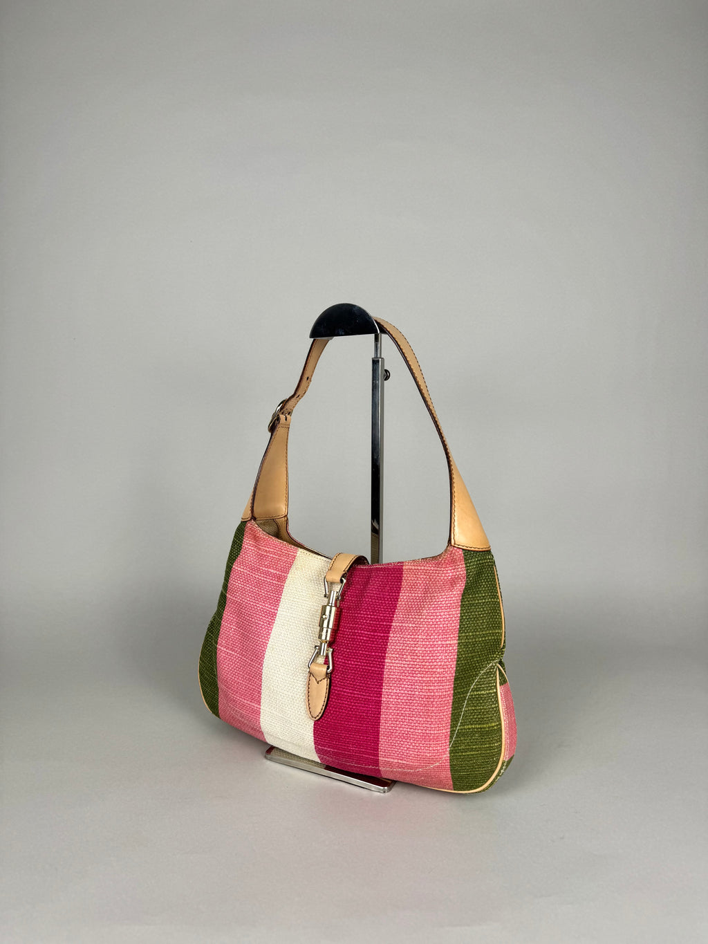 Gucci Jackie O 1961 Raffia and Leather Striped Shoulder
