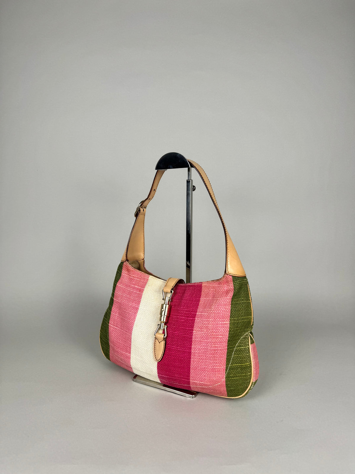 Gucci Jackie O 1961 Raffia and Leather Striped Shoulder