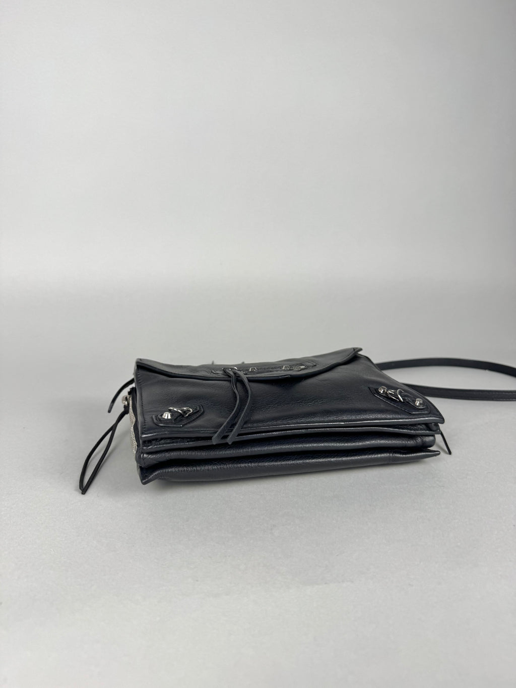 Balenciaga Black Calfskin Leather Papier Zip-Around Triple Bag