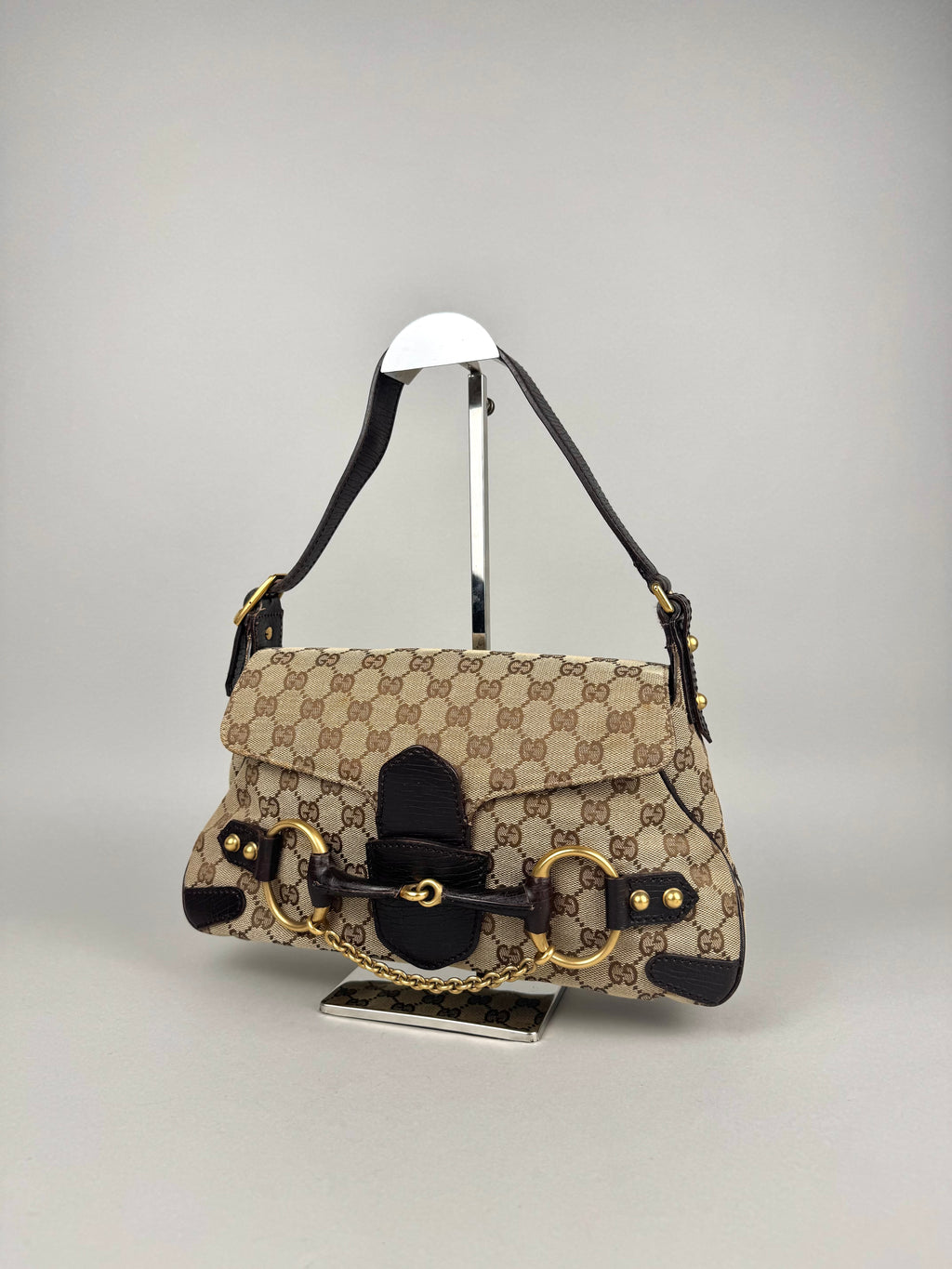 Gucci Monogram Horsebit Chain Flap Brown