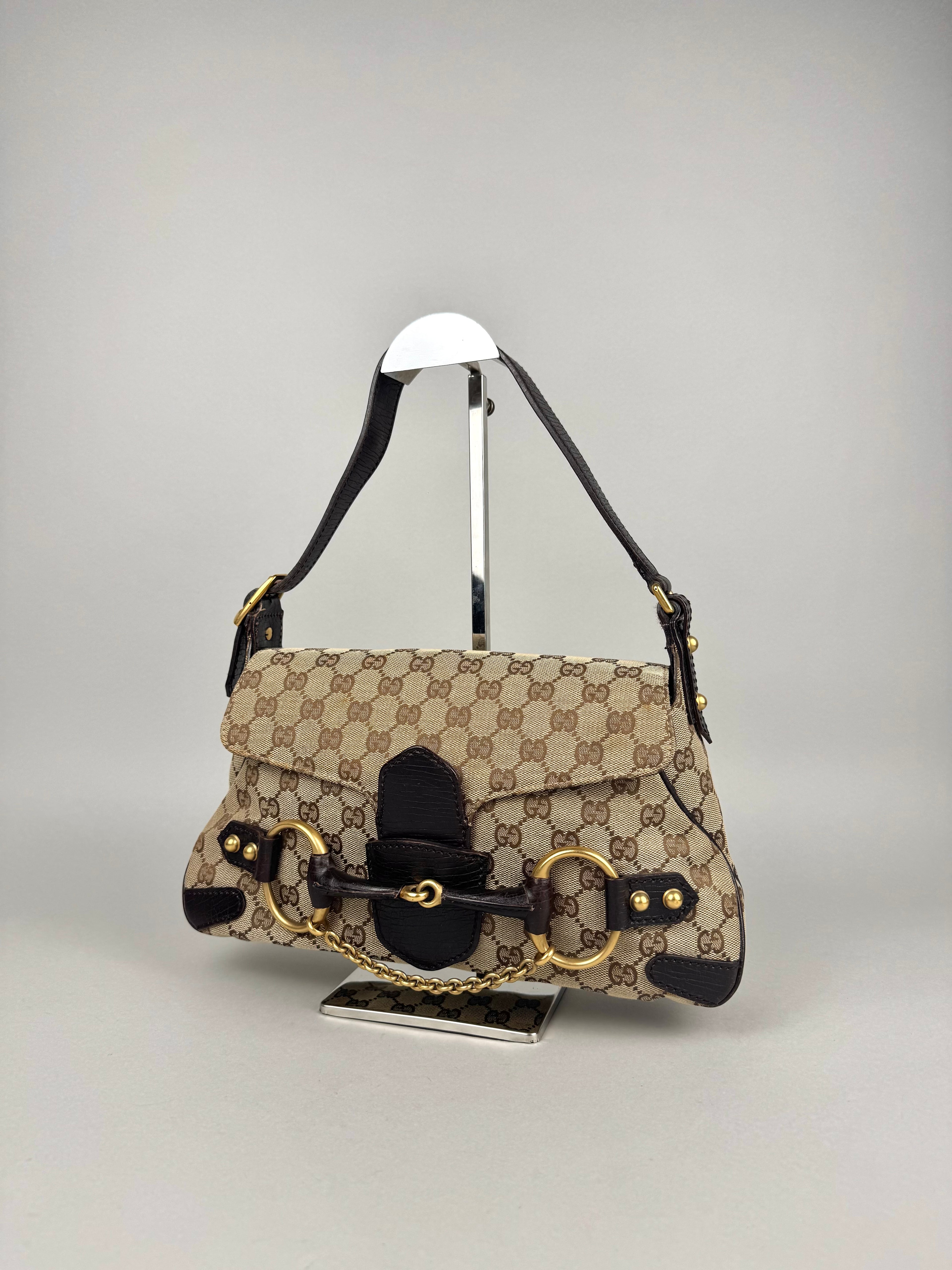 Gucci Monogram Horsebit Chain Flap Brown
