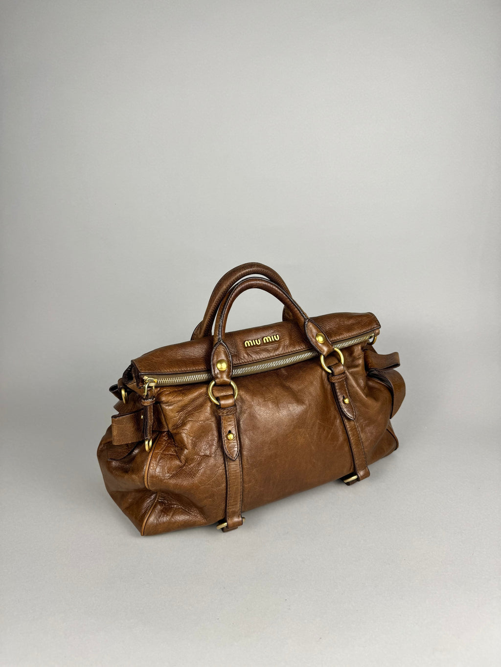 Miu Miu Lux Bow Vitello Leather Brown Tote
