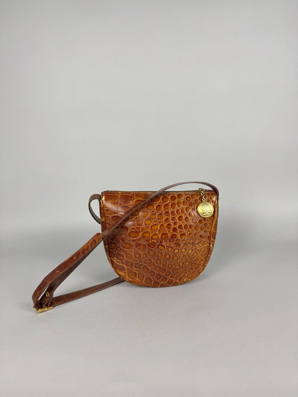 Fendi Janus Medallion Crocodile Embossed Leather Crossbody