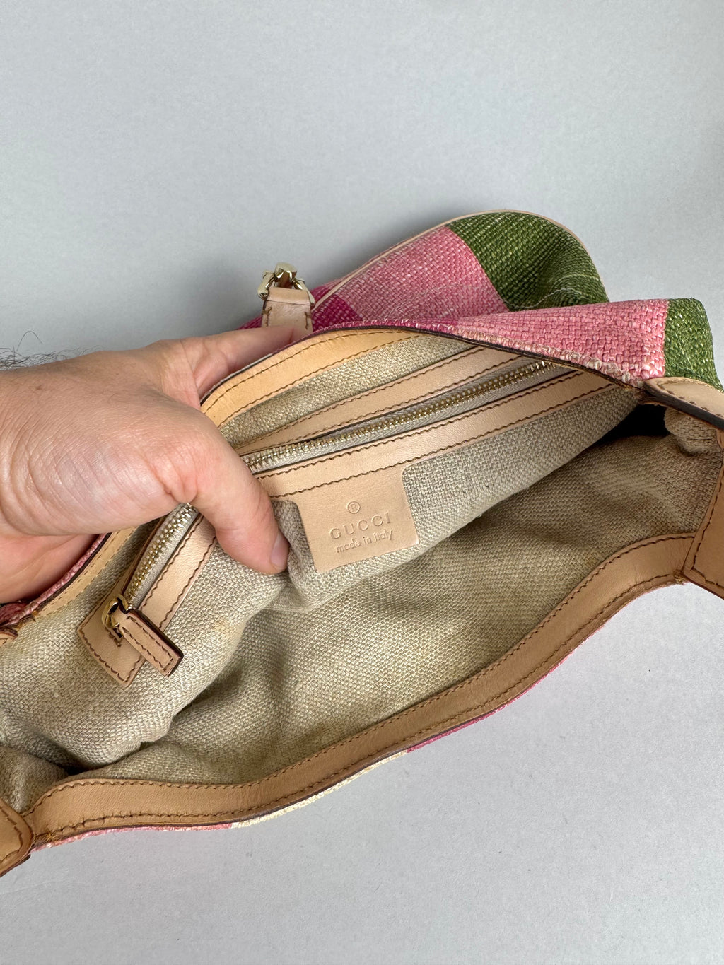 Gucci Jackie O 1961 Raffia and Leather Striped Shoulder