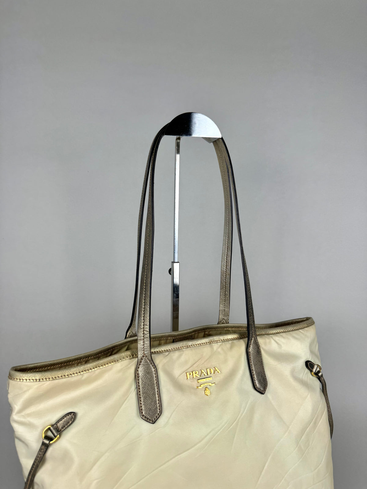 Prada Tessuto Nylon Saffiano Shopping Tote Off White