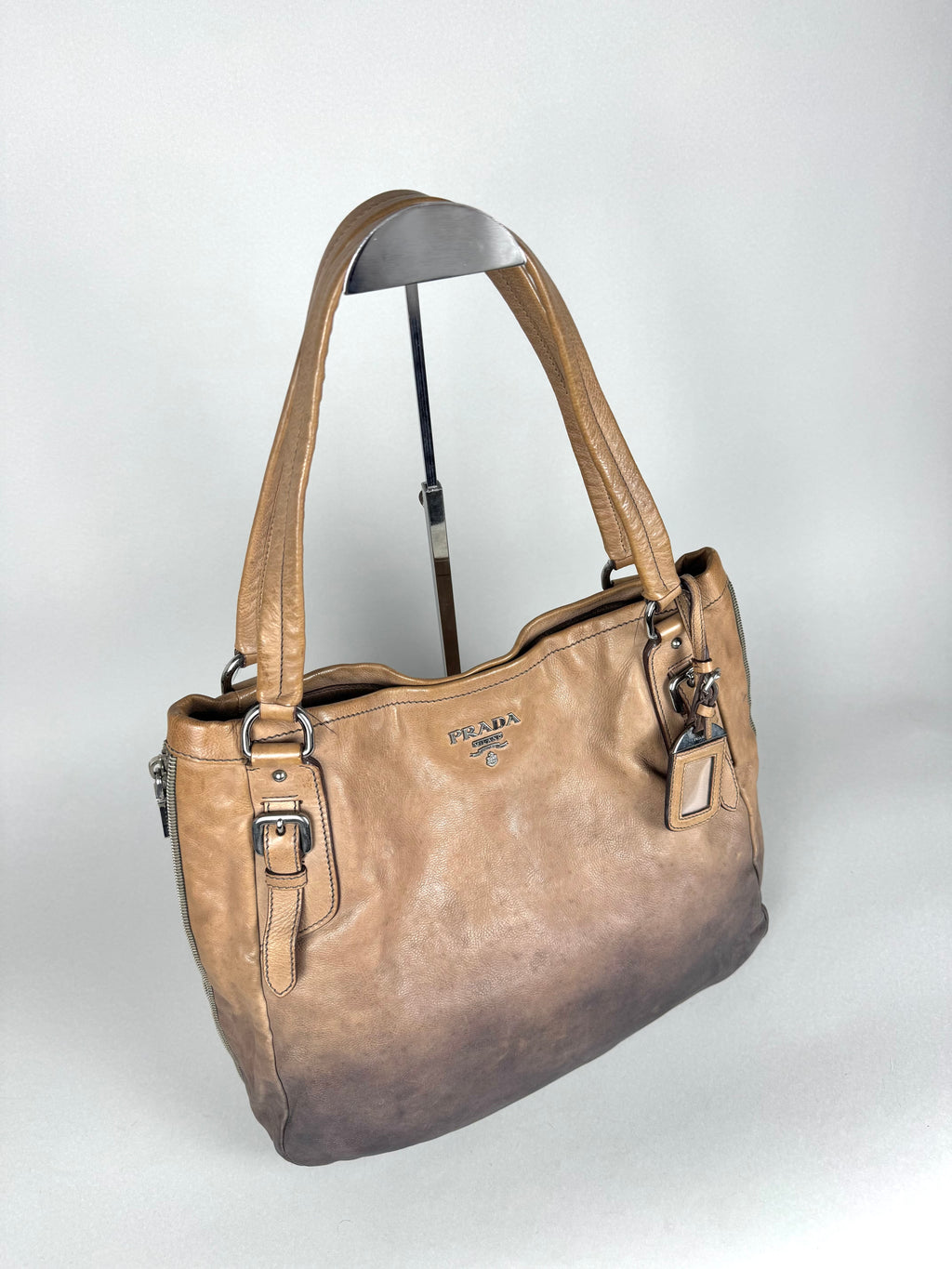 Prada Side Zip Ombre Calfskin Leather Tote
