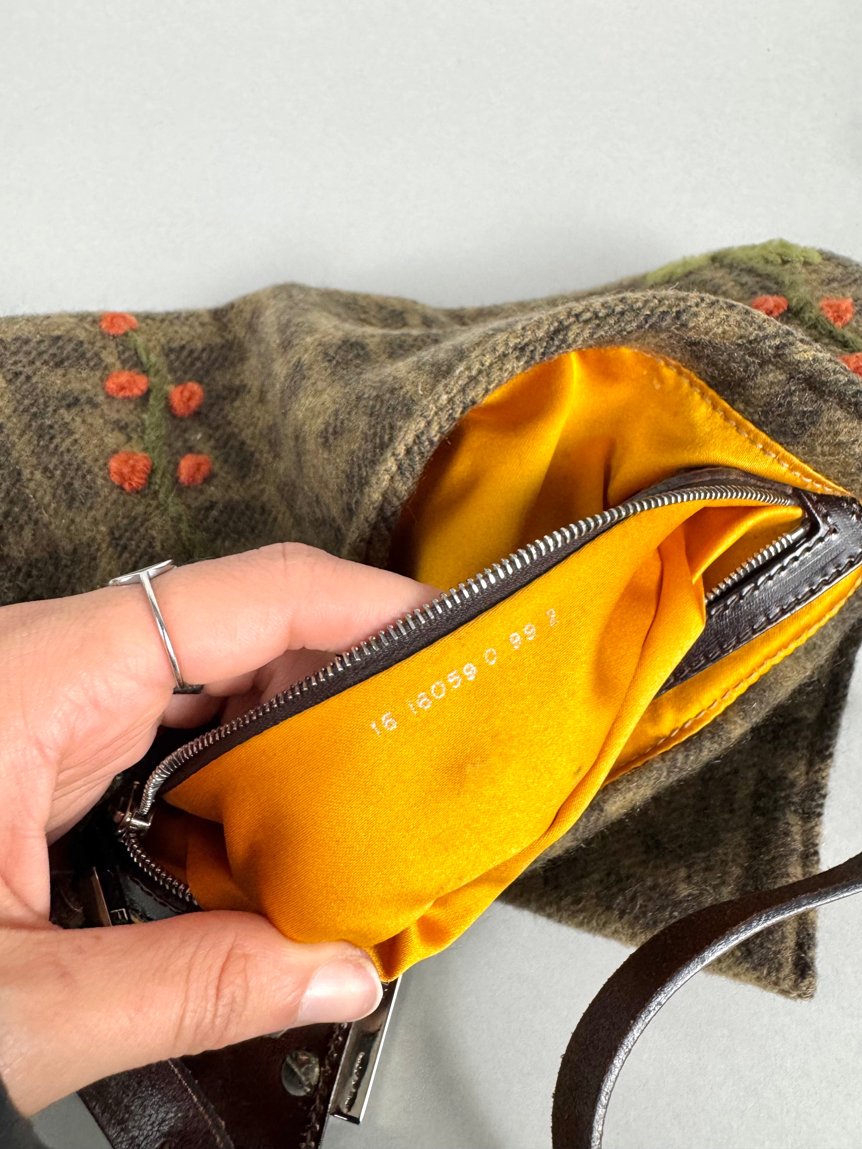 Fendi Vintage Cashmere Wool Embroidered Baguette