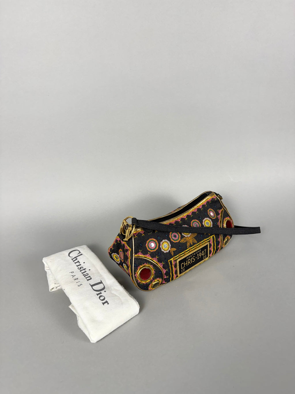 Christian Dior Embroidered Montaigne Cadillac 1947 Denim Bag