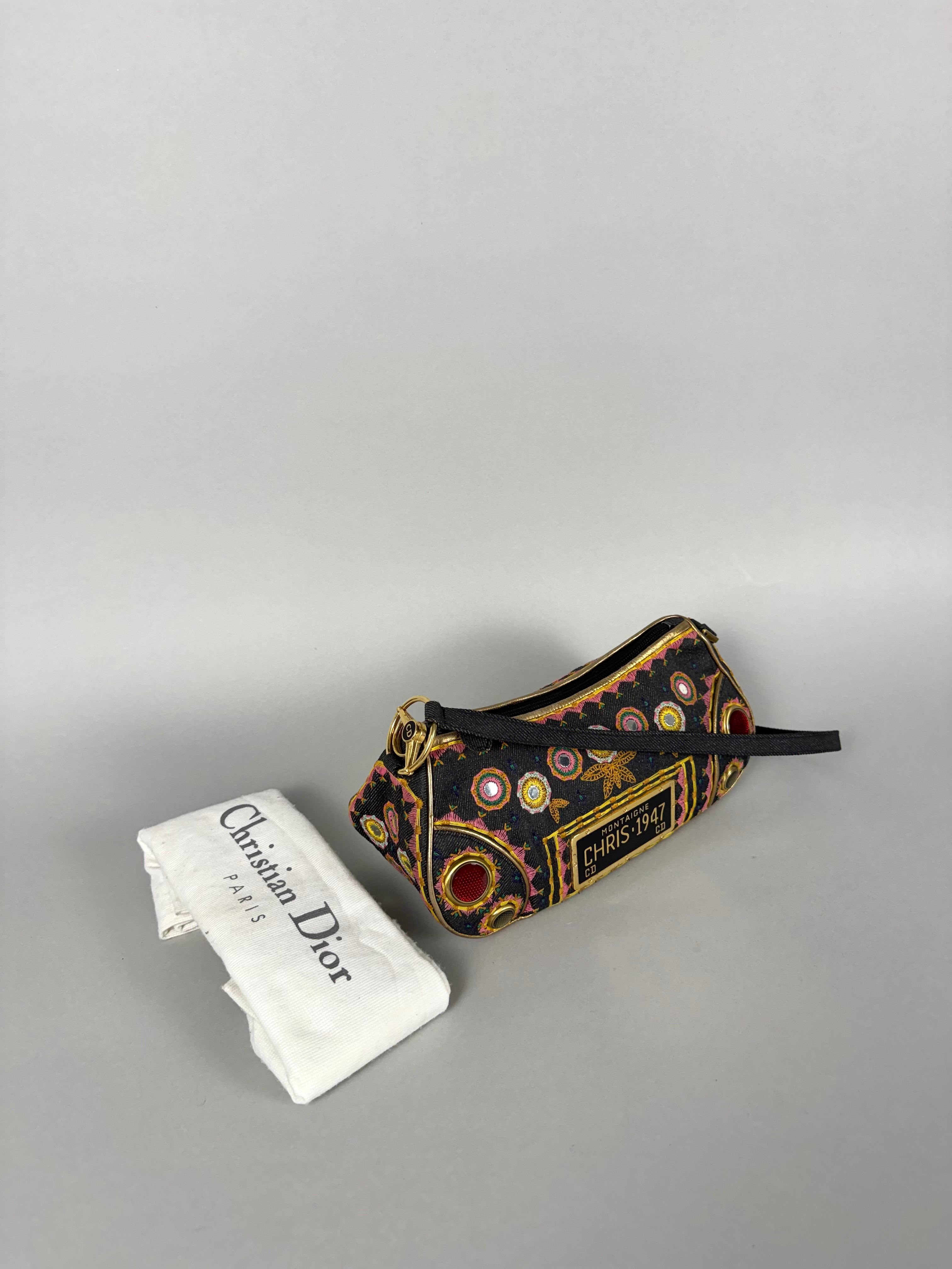 Christian Dior Embroidered Montaigne Cadillac 1947 Denim Bag
