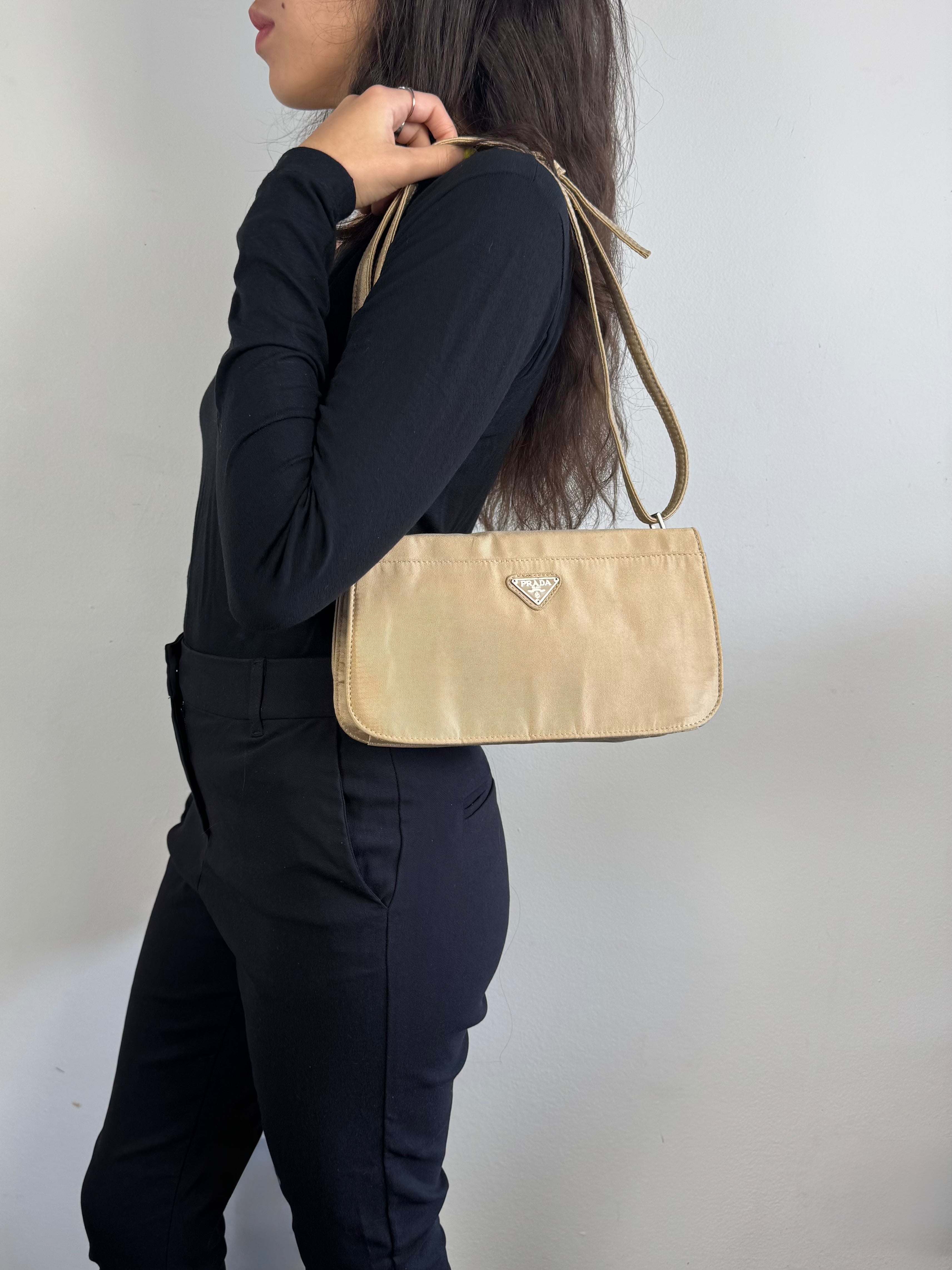 Prada Satin 2way Pochette Beige