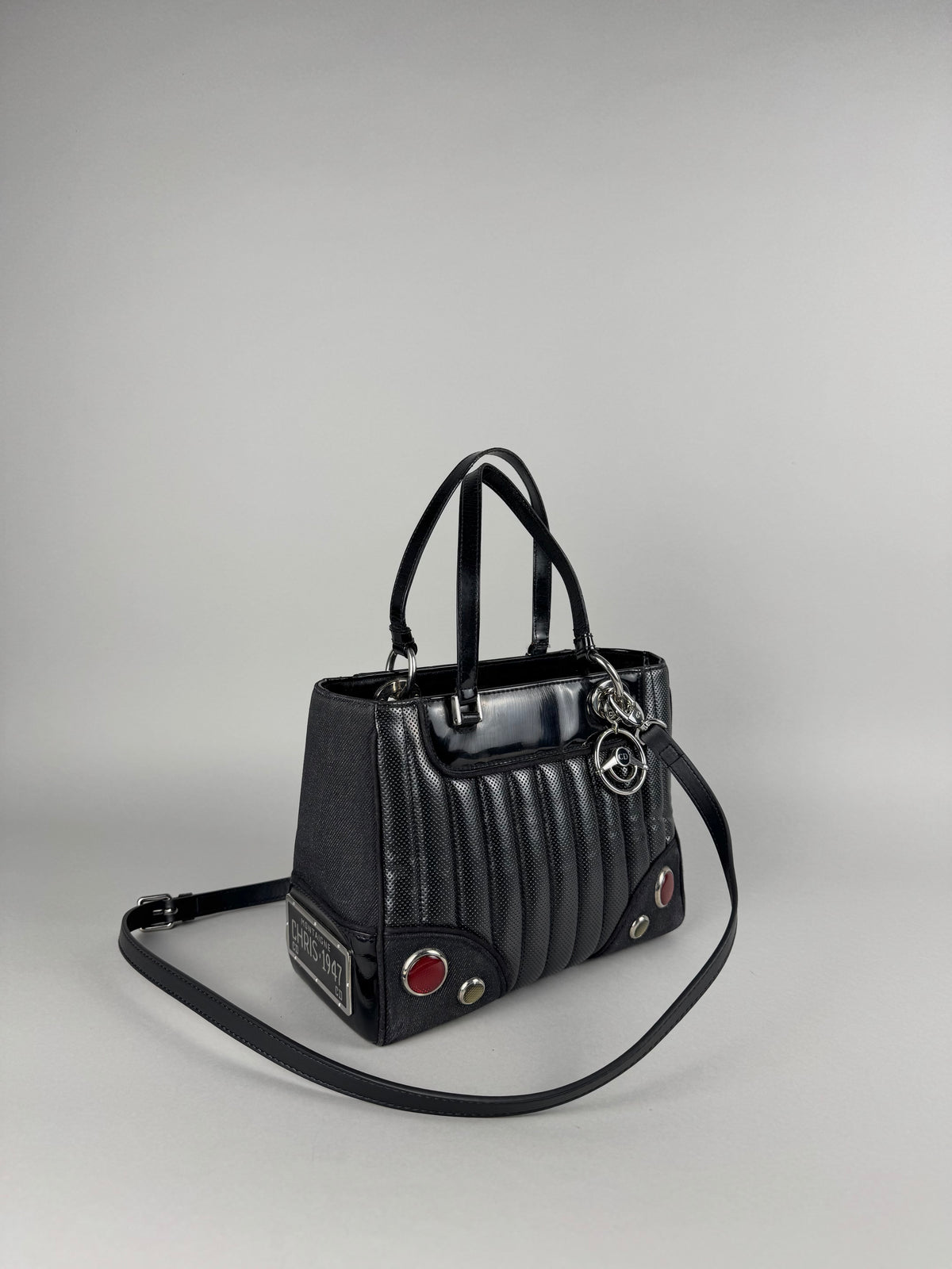 Christian Dior Cadillac Montaigne Denim and Leather Black Tote