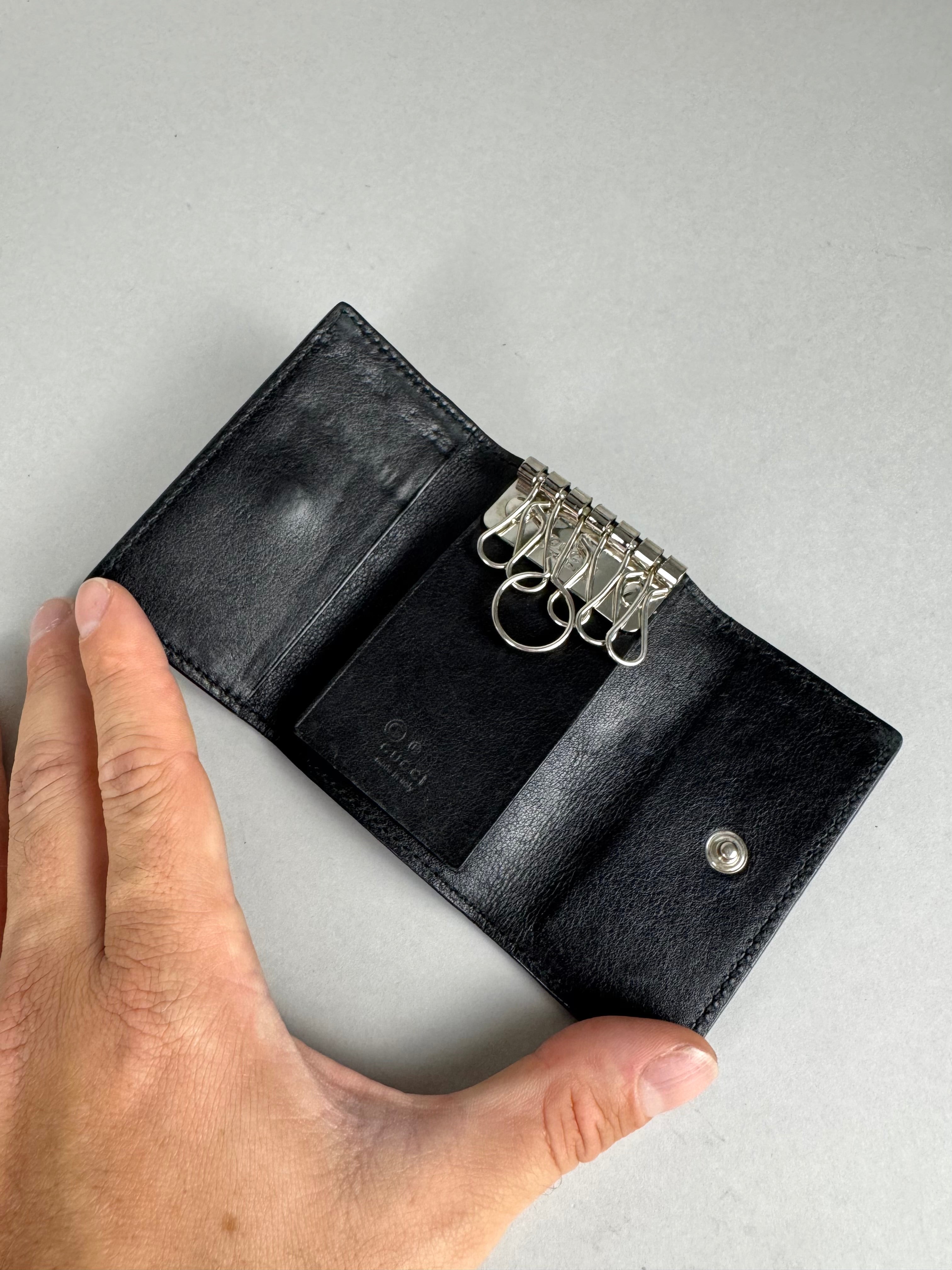 Gucci Embossed Monogram Black Leather Card/Key Holder