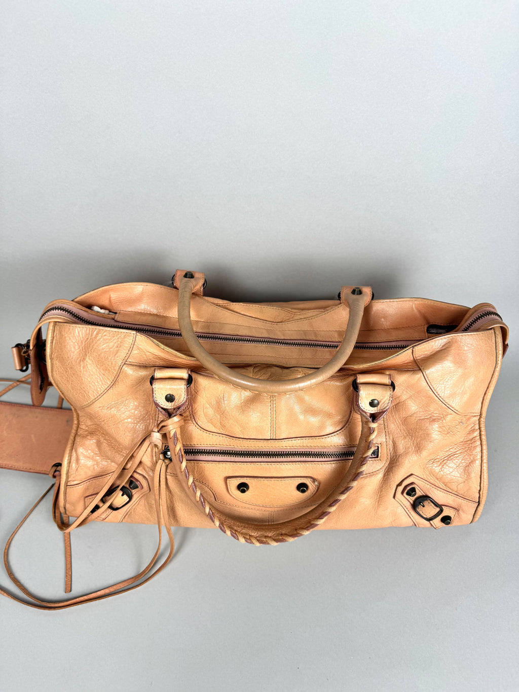 Balenciaga Cumin Lambskin Leather Motorcycle Part-Time Bag