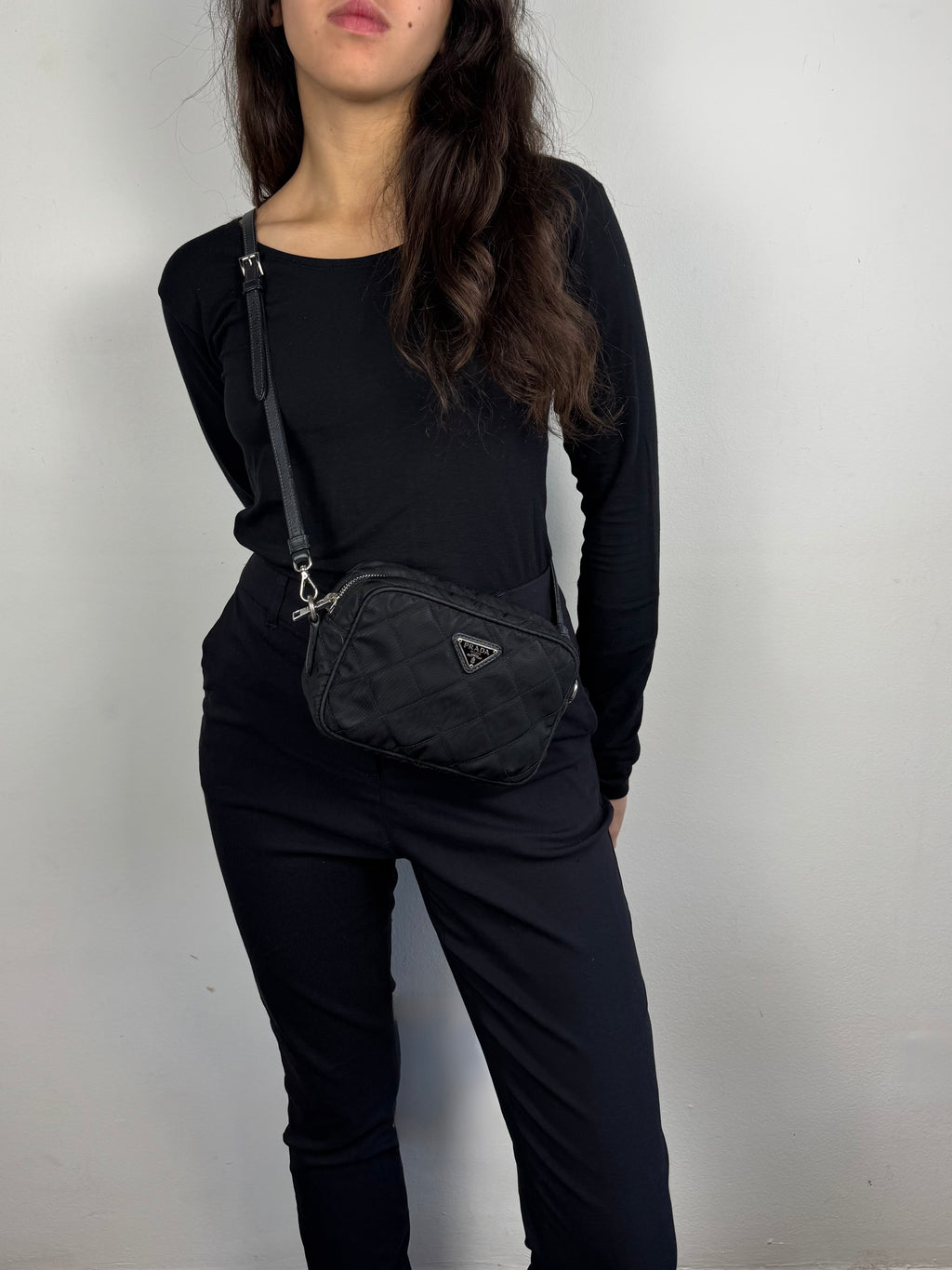 Prada Tessuto Black Nylon Impuntu Quilted Crossbody