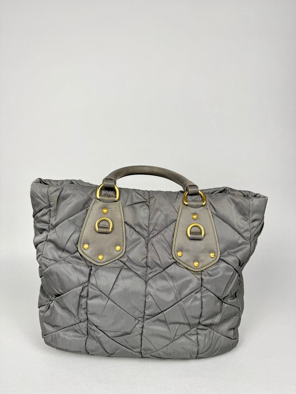 Prada Tessuto Chevron Nylon Tote Grey