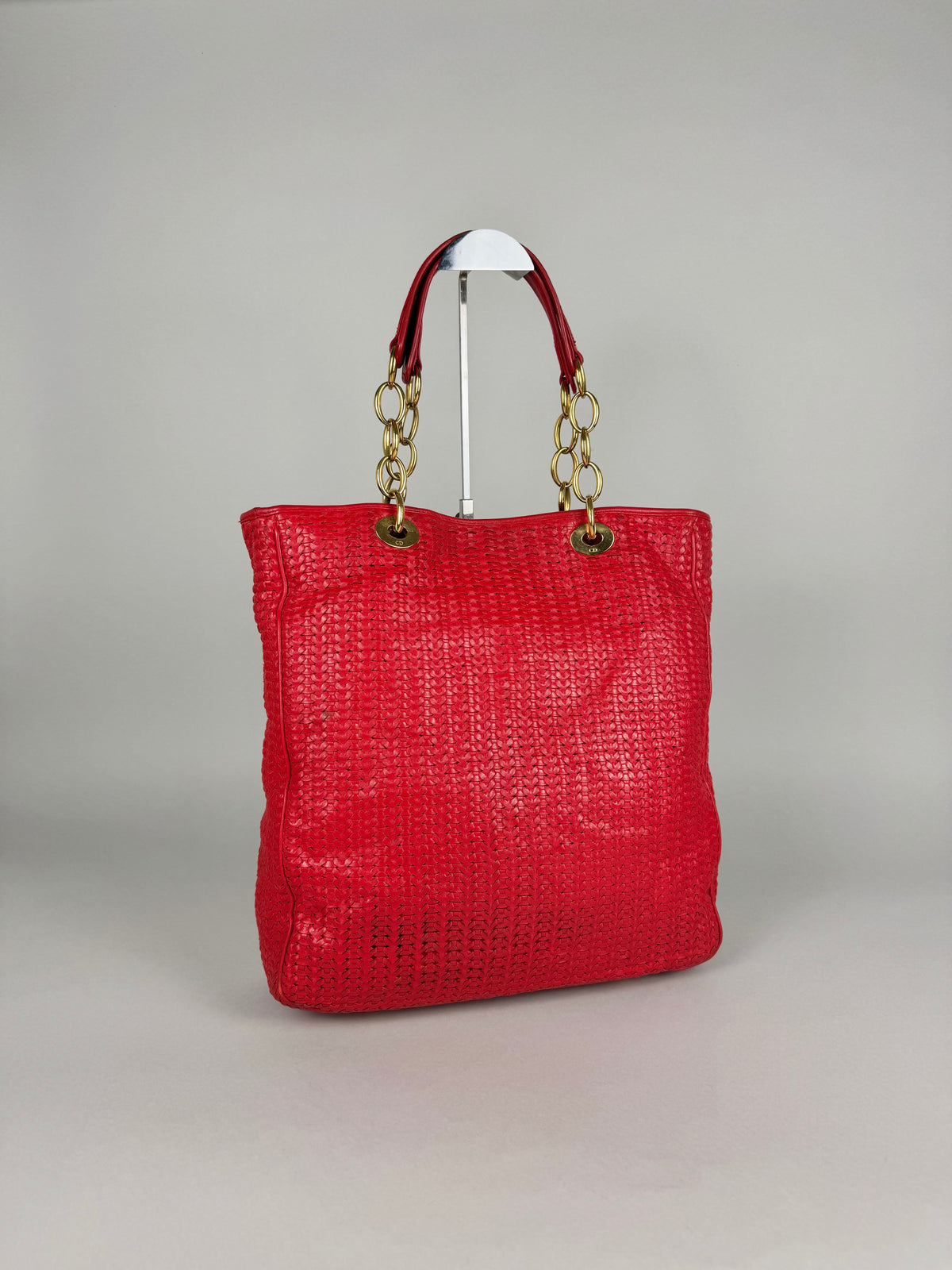 Christian Dior Red Woven Lambskin Leather Lady Dior Tote