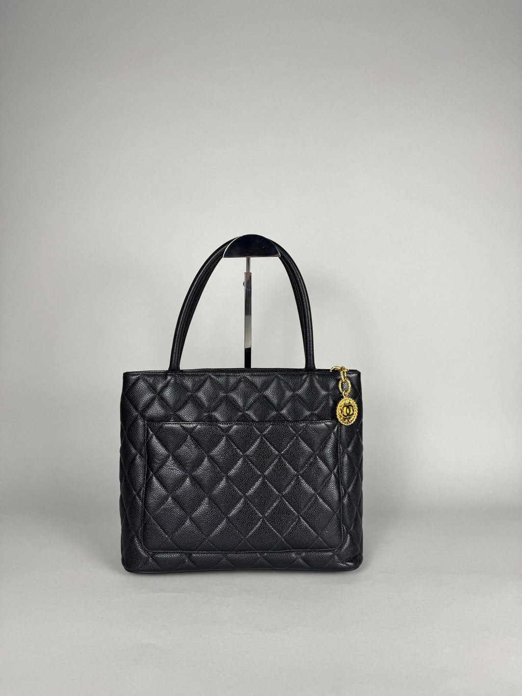 Chanel Medallion Black Leather Caviar Tote