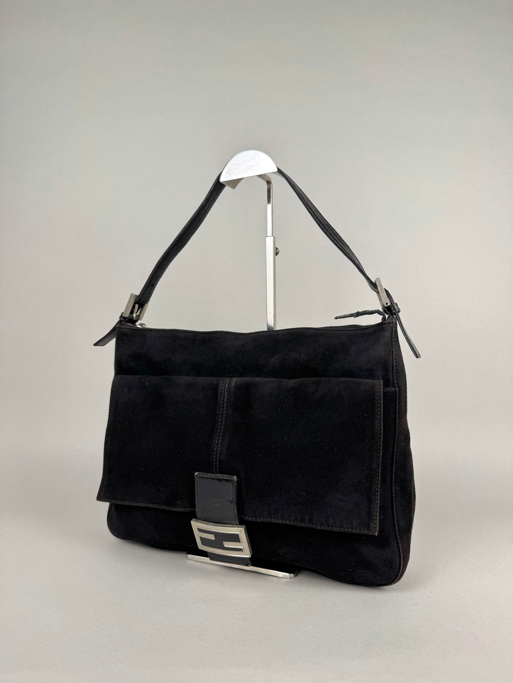 Fendi Mamma Baguette Black Suede Leather