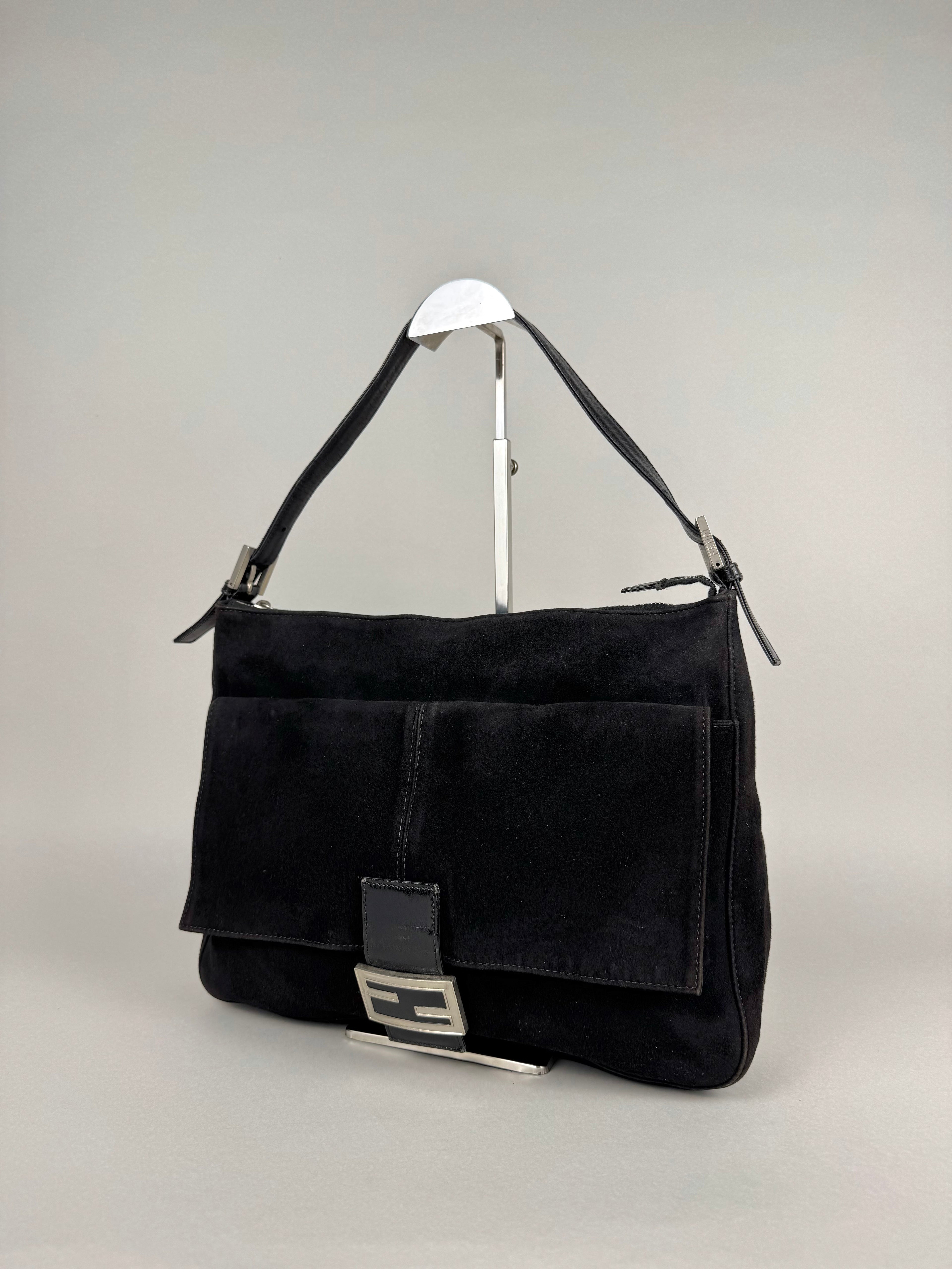 Fendi Mamma Baguette Black Suede Leather