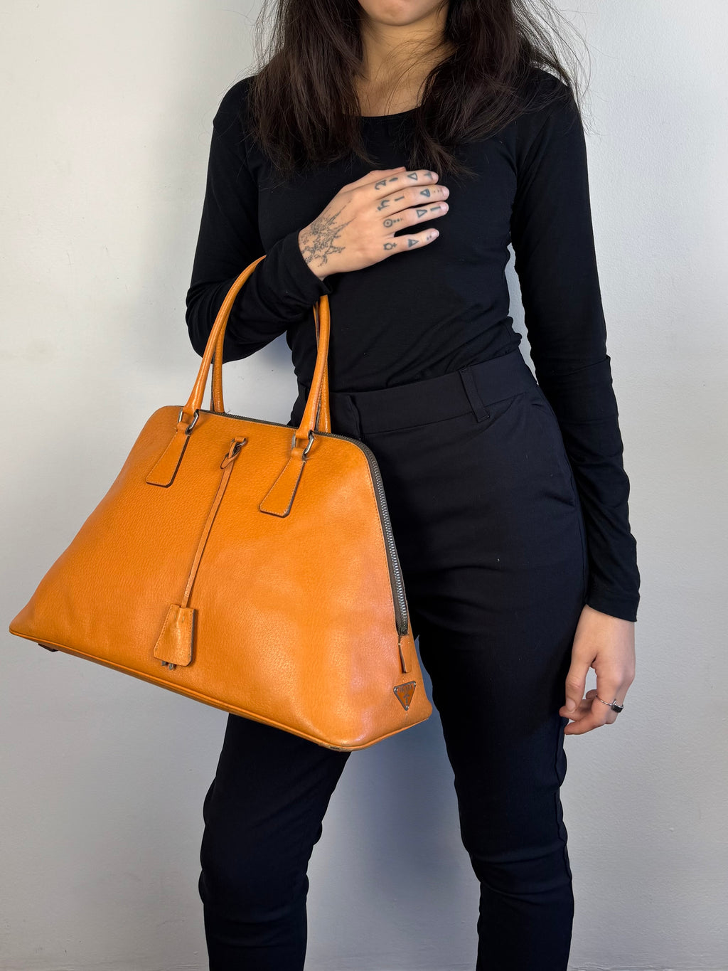 Prada Vitello Daino Leather Orange Dome