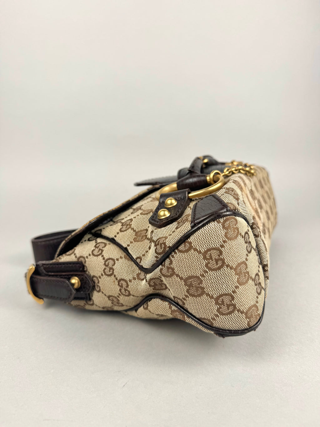Gucci Monogram Horsebit Chain Flap Brown