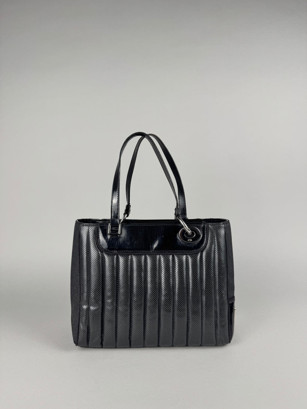 Christian Dior Cadillac Montaigne Denim and Leather Black Tote