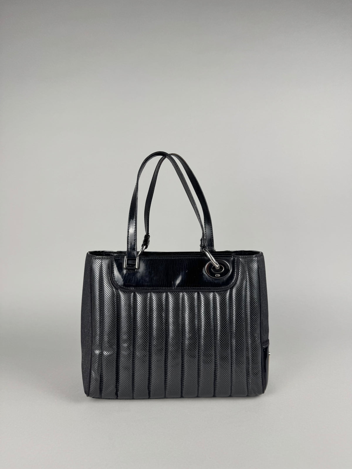 Christian Dior Cadillac Montaigne Denim and Leather Black Tote