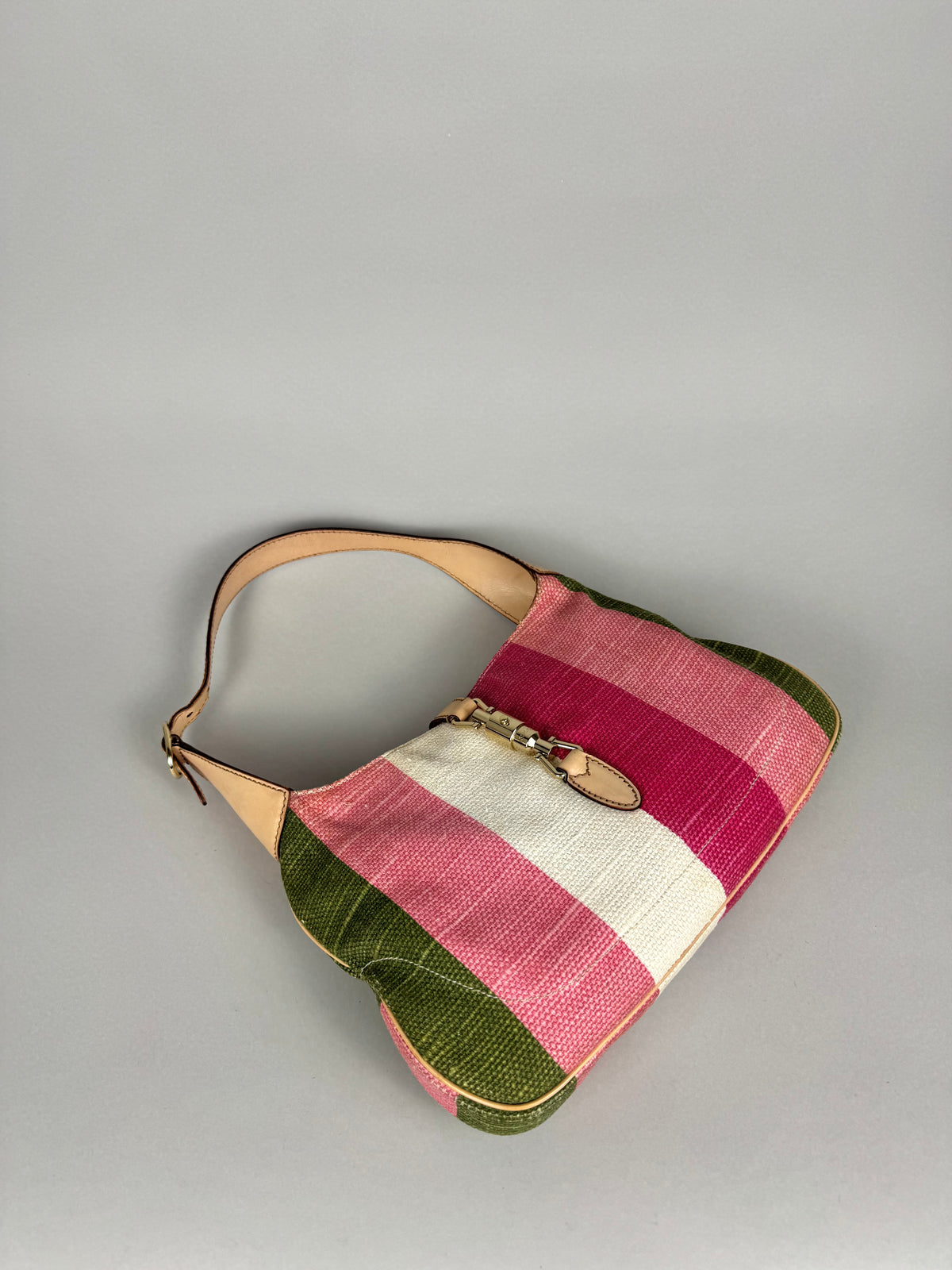 Gucci Jackie O 1961 Raffia and Leather Striped Shoulder