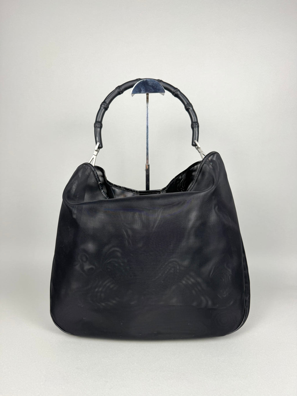 Gucci Mesh Bamboo Tote Bag in Black with Pouch