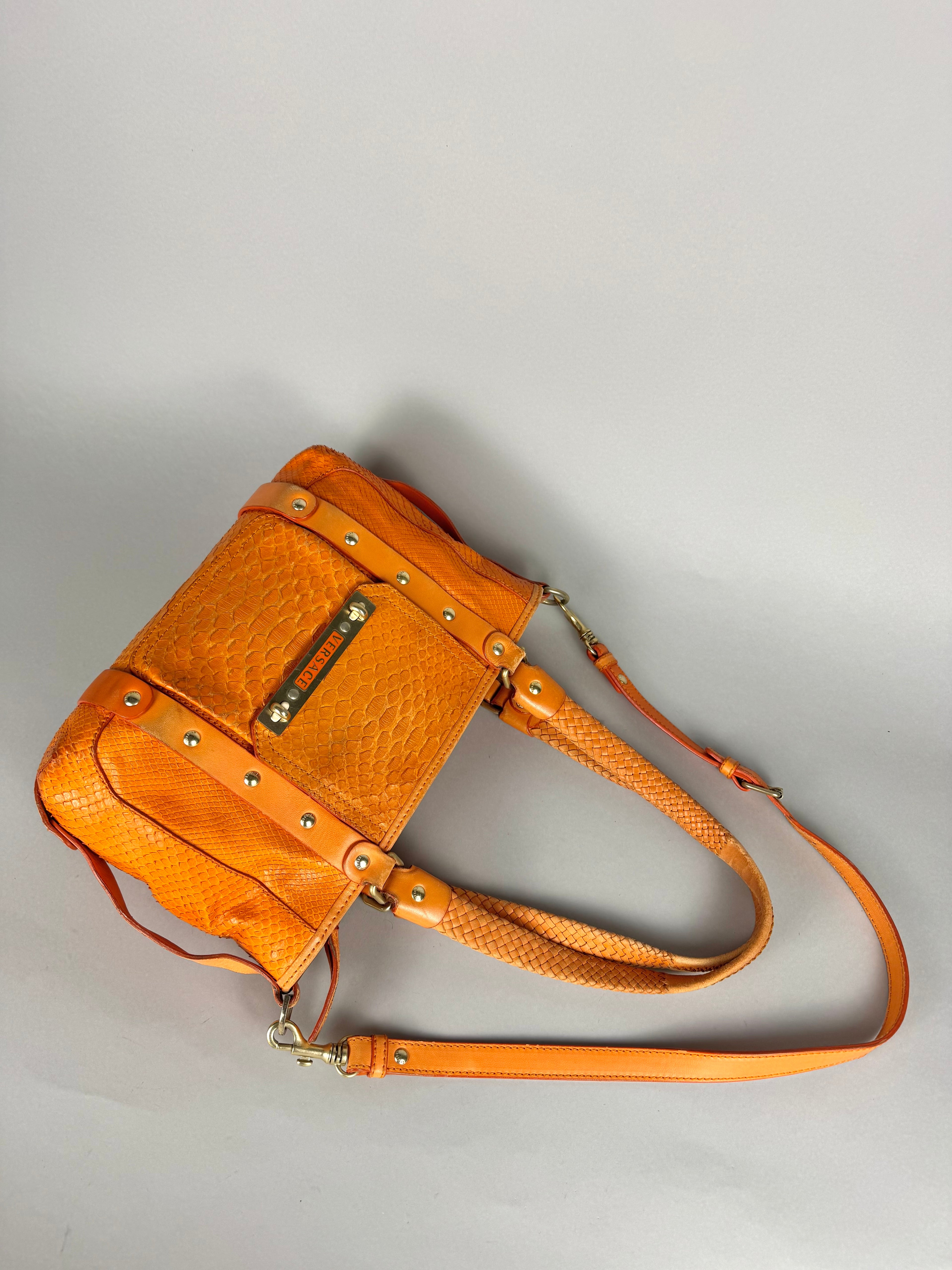 Versace Orange Python and Leather Tote