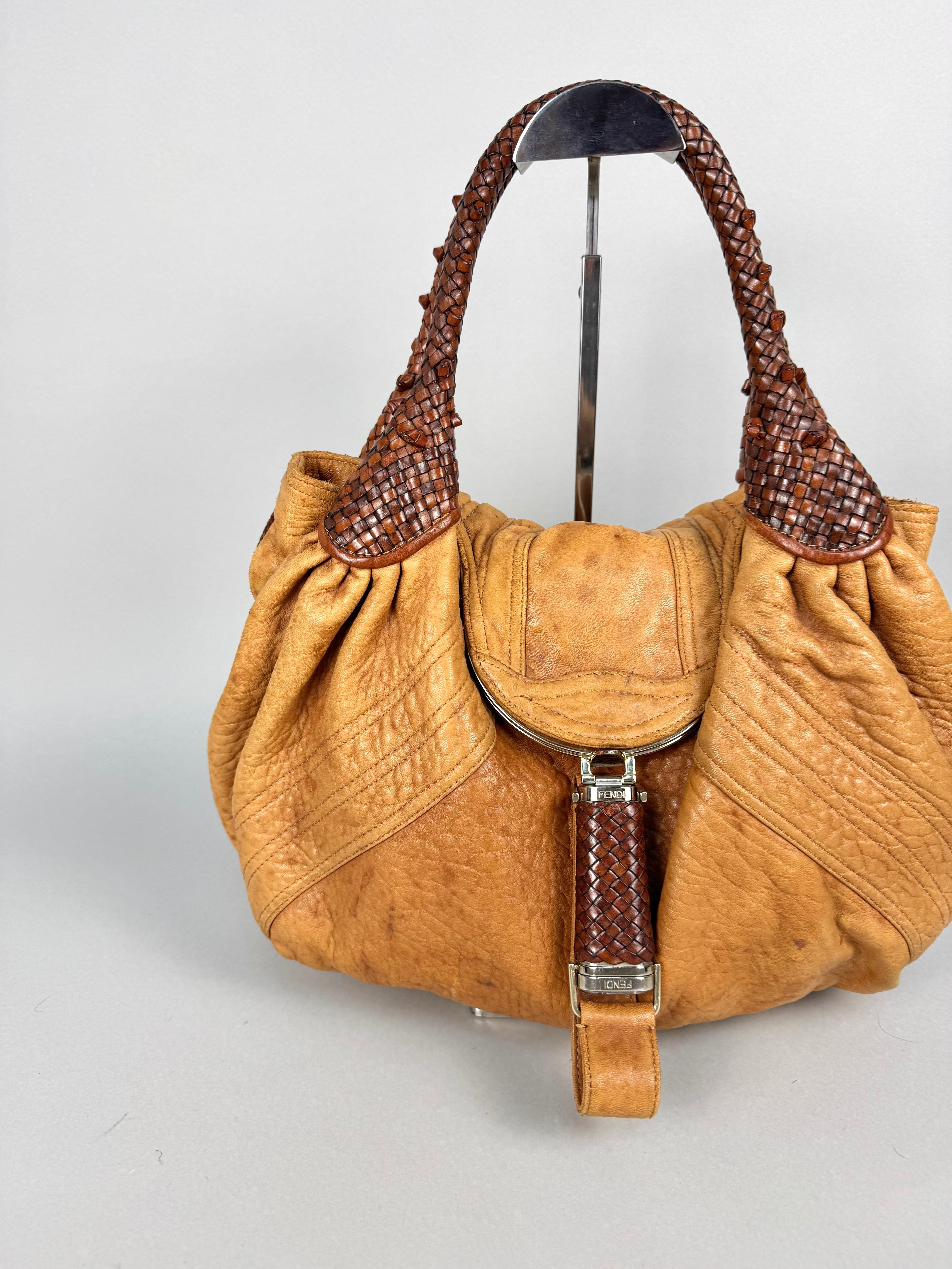 Fendi Spy Intreciatto Caramel Leather Bag