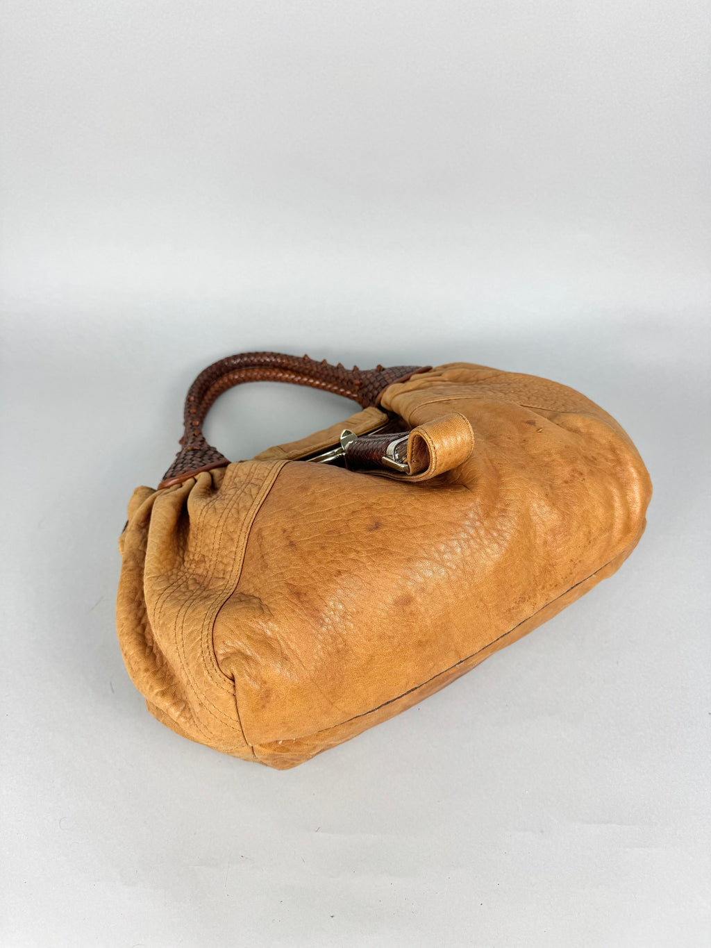 Fendi Spy Intreciatto Caramel Leather Bag