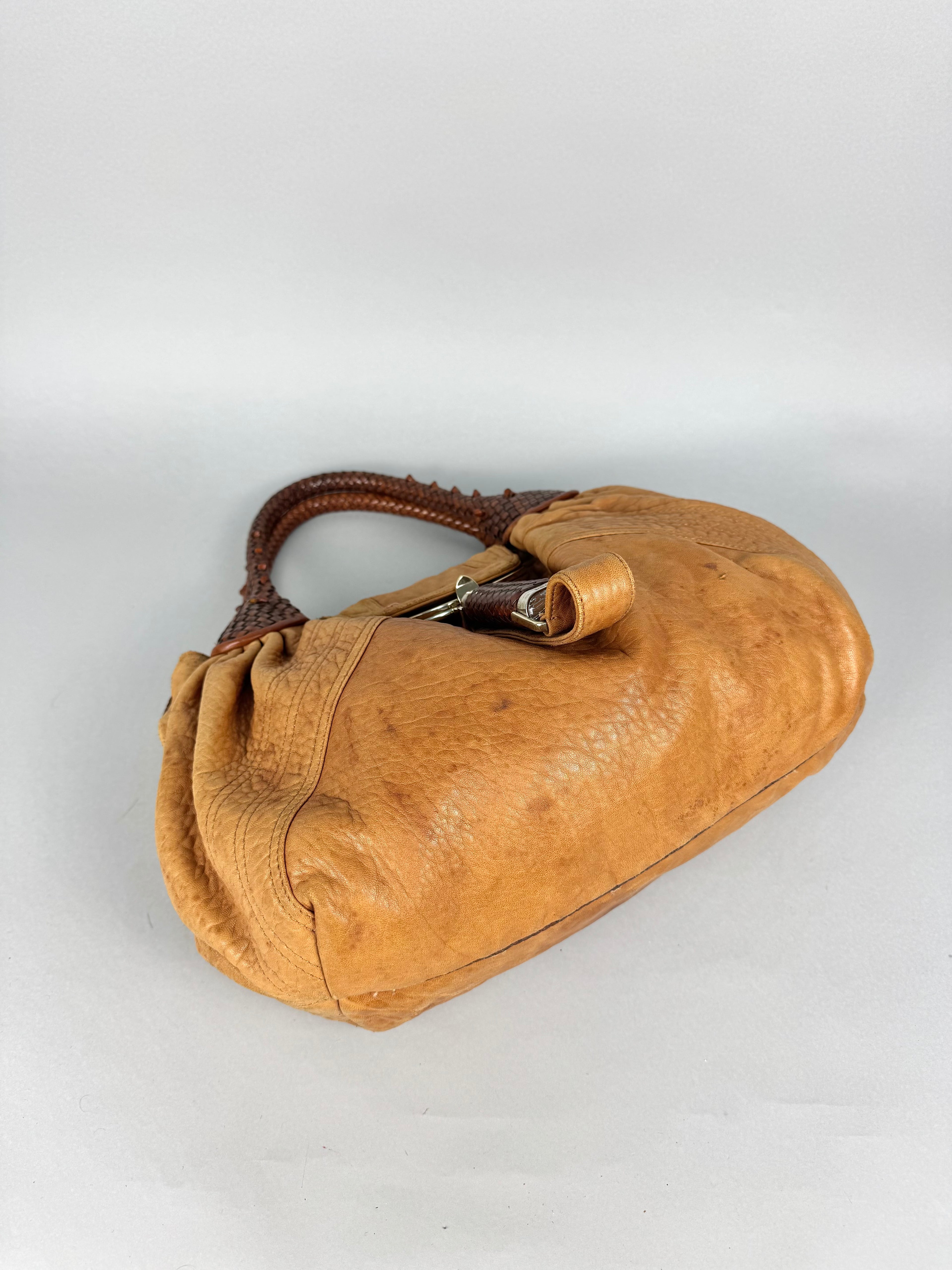 Fendi Spy Intreciatto Caramel Leather Bag