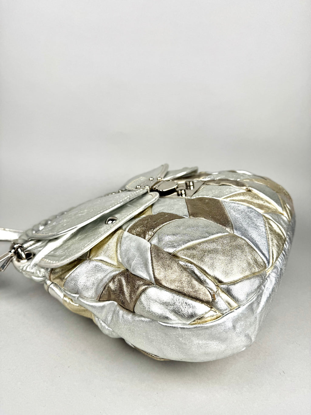 Miu Miu Silver Leather Harlequin Patchwork Coffer Matelass Hobo