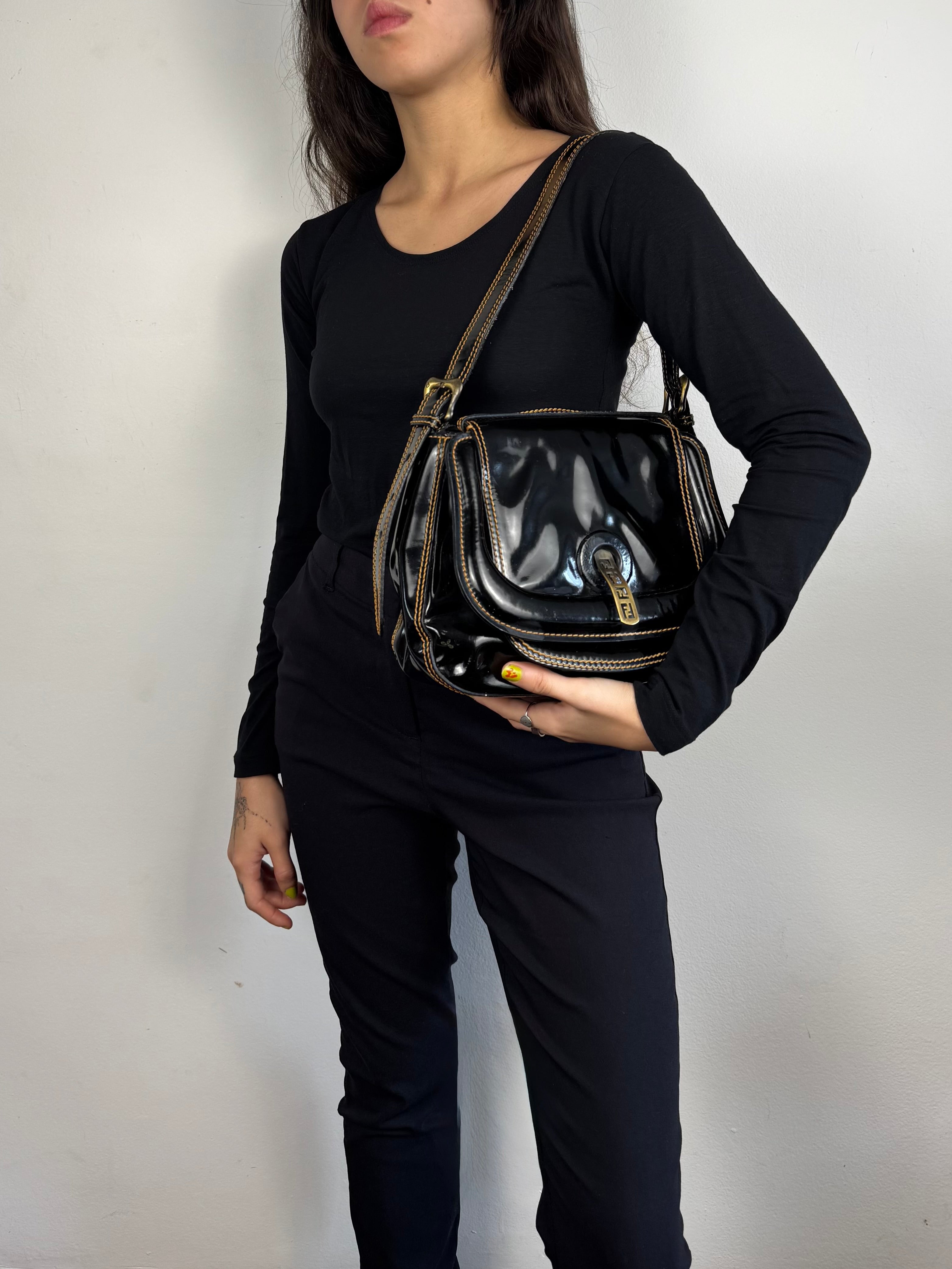 Fendi Patent Leather B Black