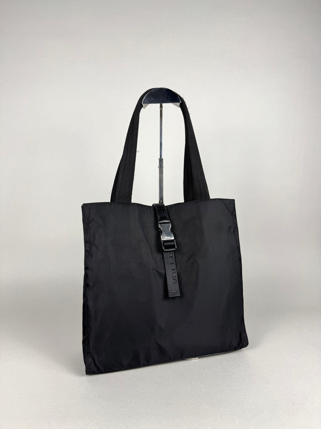 Prada Tessuto Buckle Nylon Black Tote