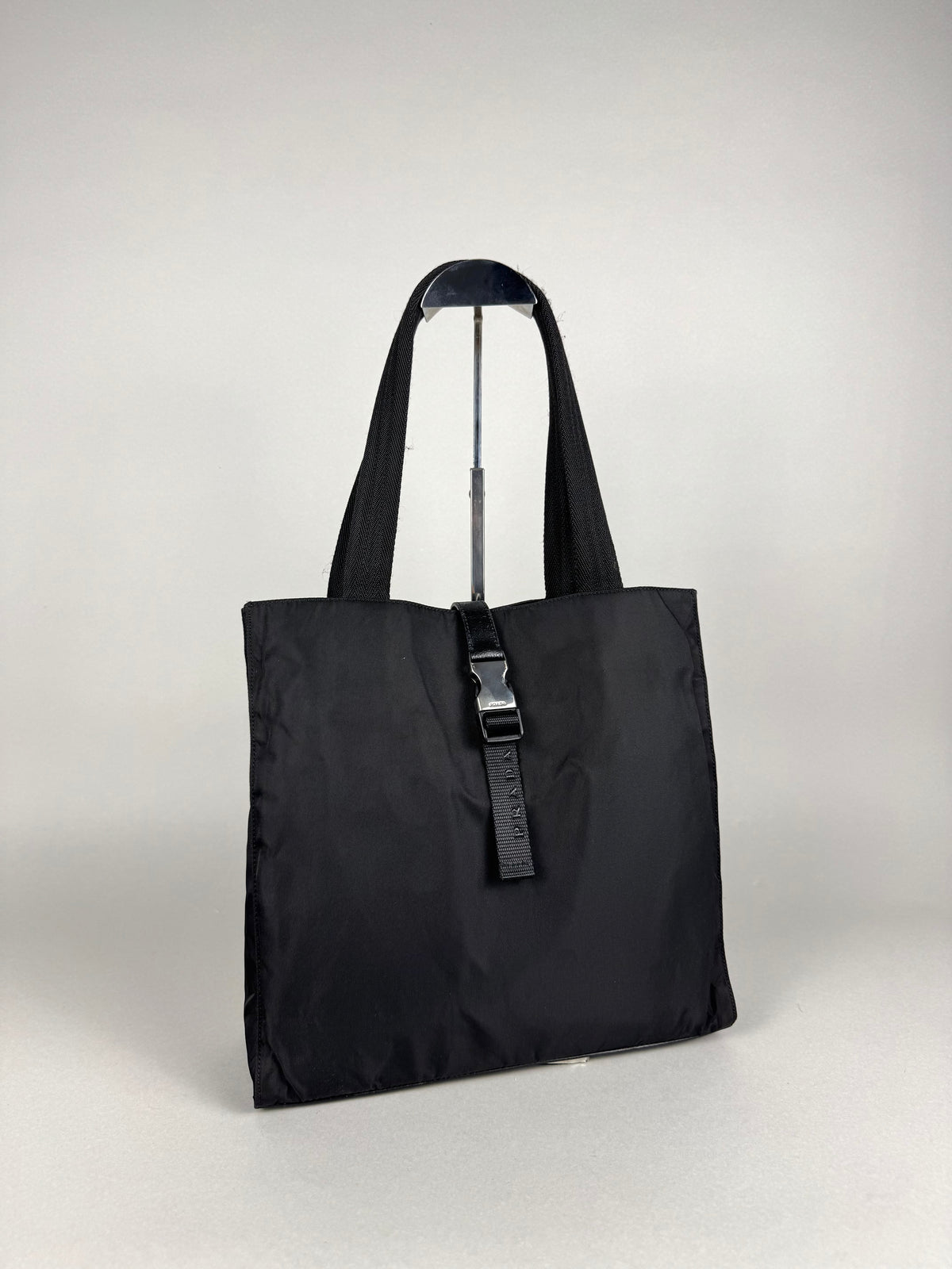 Prada Tessuto Buckle Nylon Black Tote