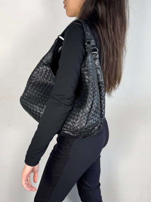 Bottega Veneta Campana Intrecciato Hobo Black