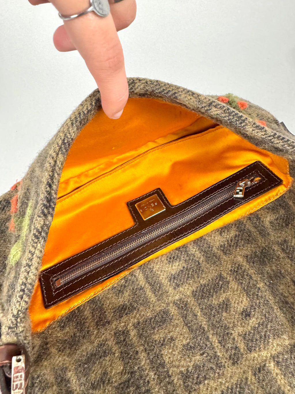 Fendi Vintage Cashmere Wool Embroidered Baguette